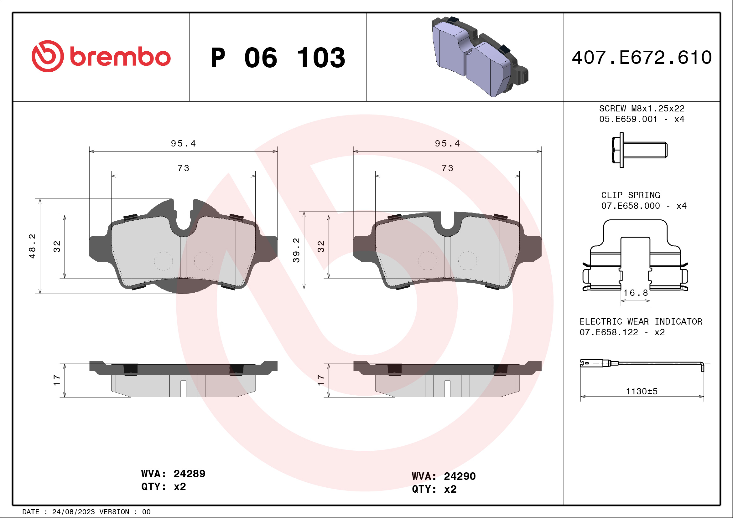 Brake Pad Set, disc brake (Rear axle)  Art. P06103