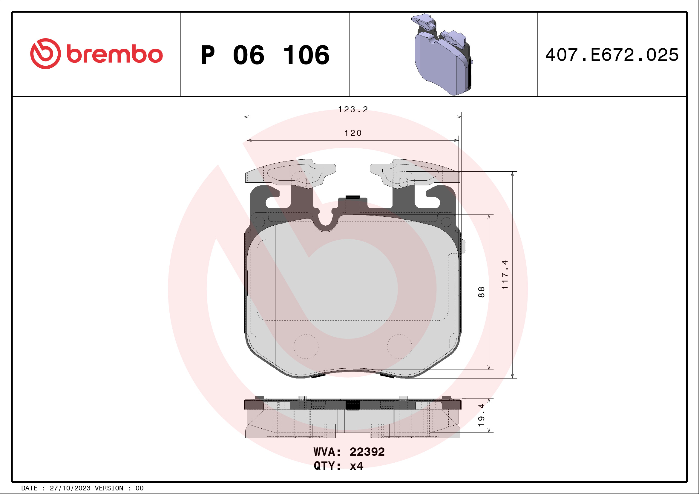 Brake Pad Set, disc brake (Rear axle)  Art. P06106