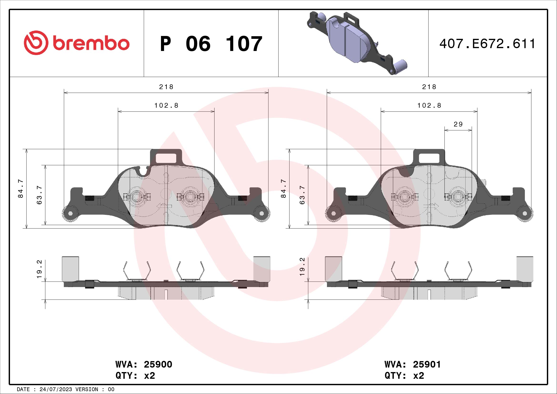 Brake Pad Set, disc brake (Front axle)  Art. P06107