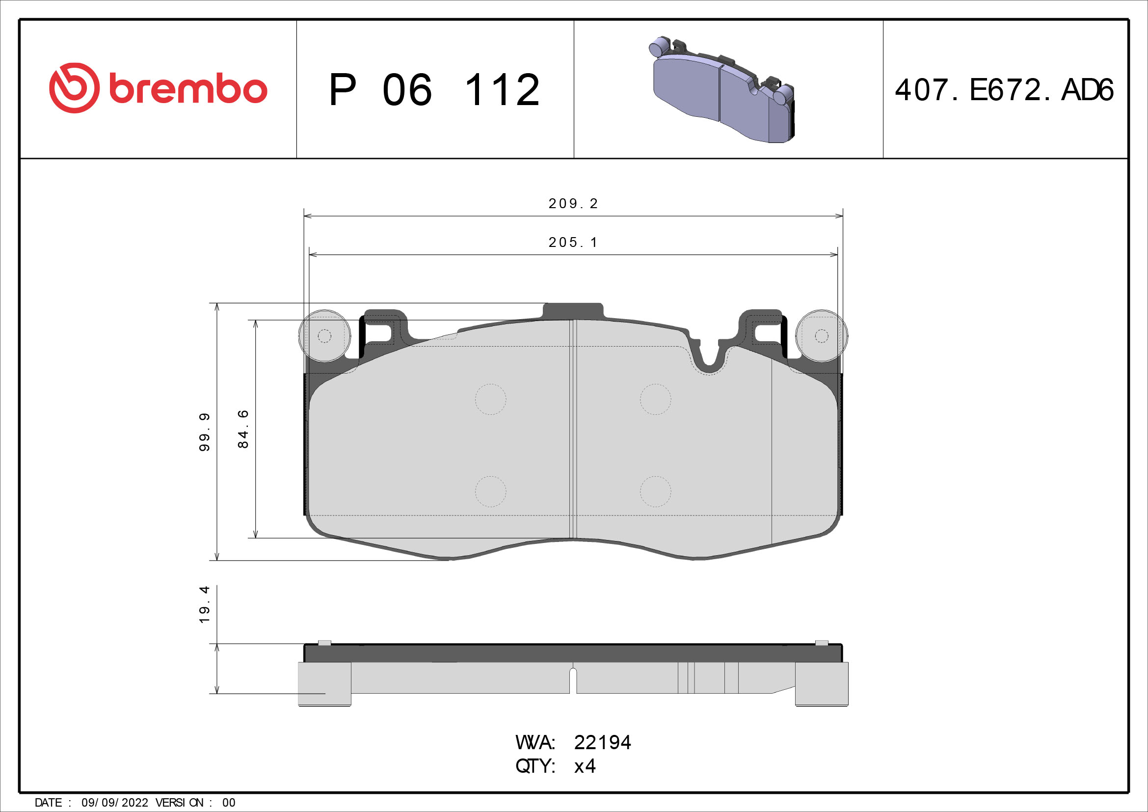 Brake Pad Set, disc brake (Front axle)  Art. P06112