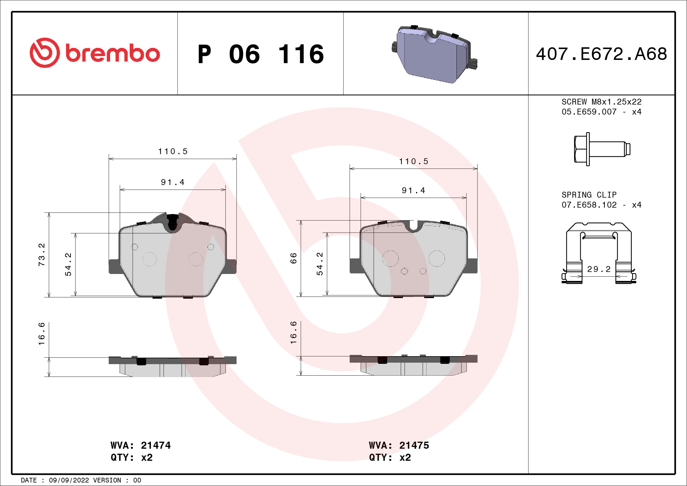 Brake Pad Set, disc brake (Double cloth)  Art. P06116