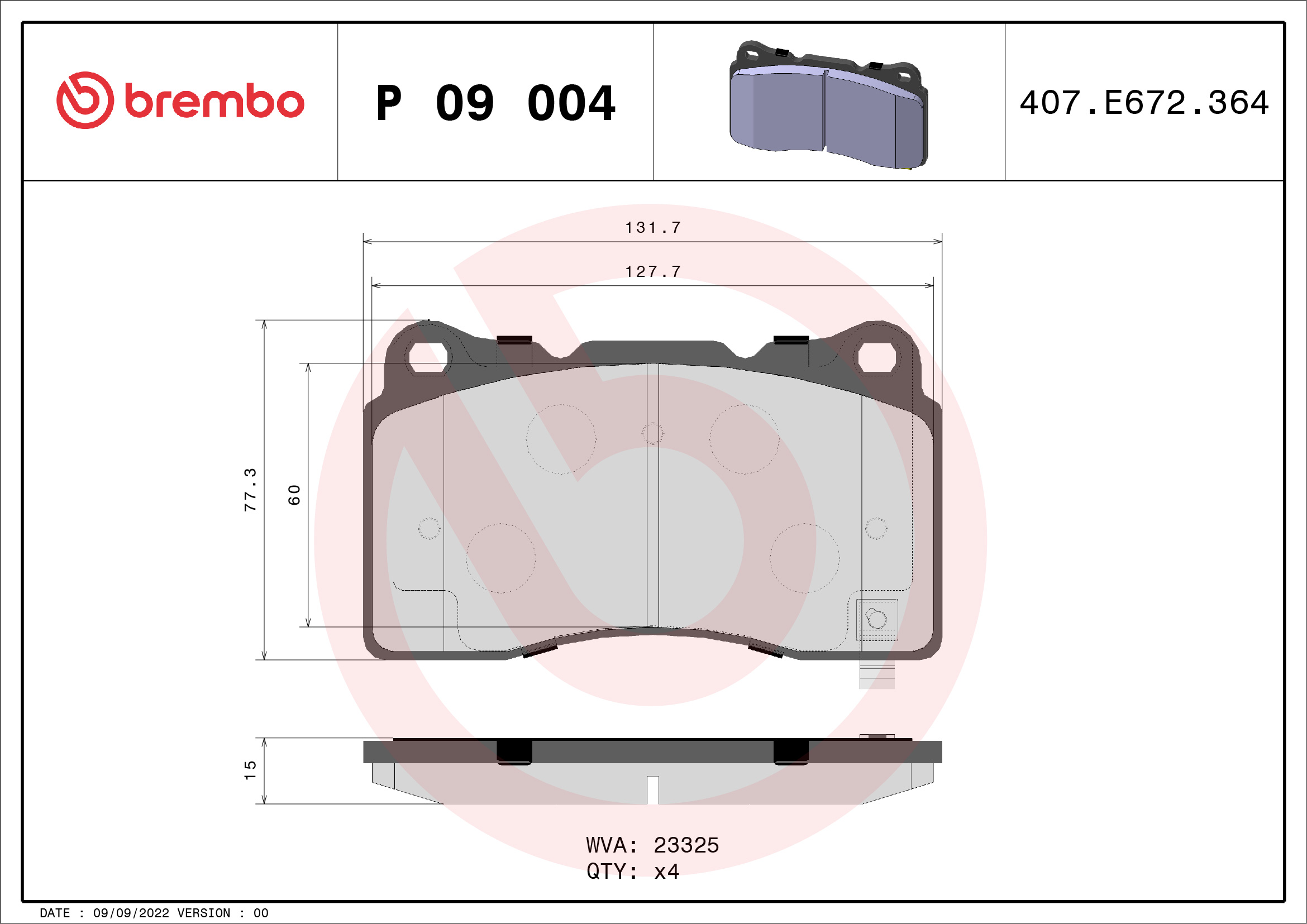 Brake Pad Set, disc brake (Rear axle)  Art. P09004