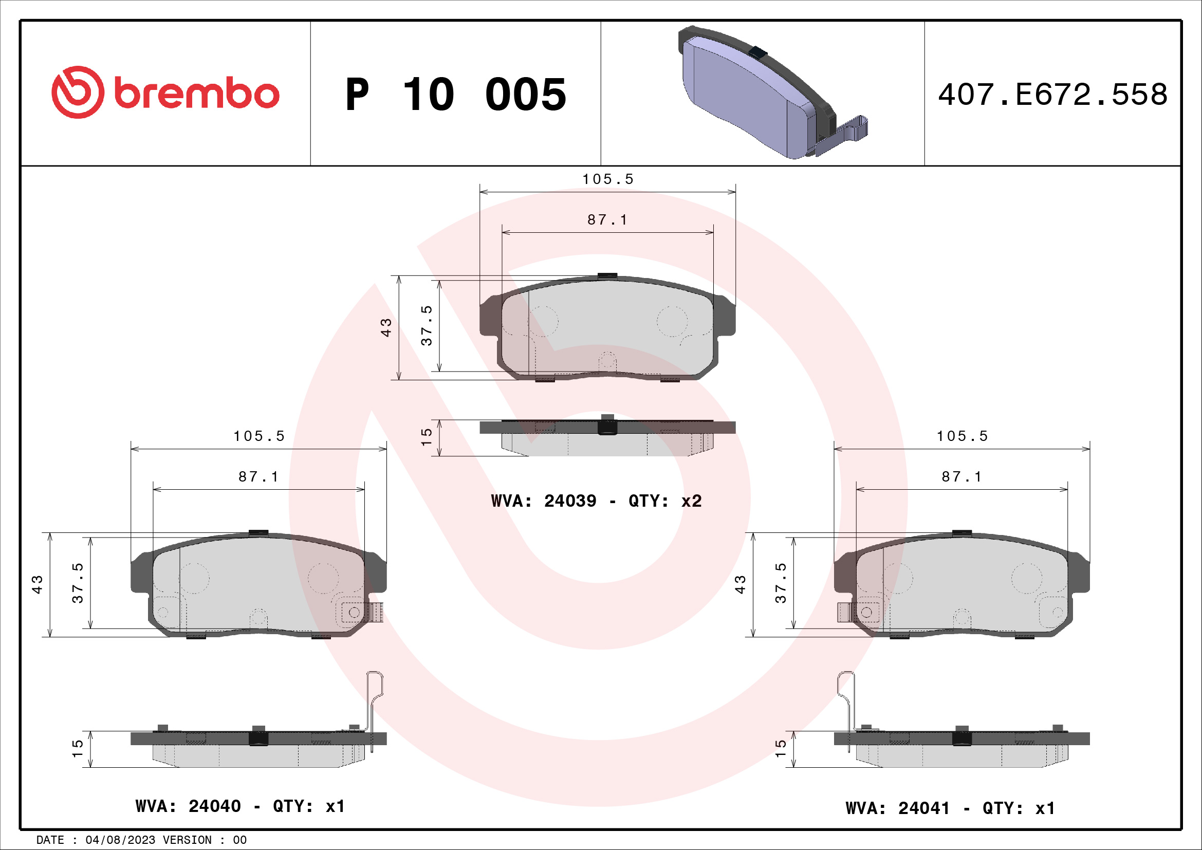 Brake Pad Set, disc brake (Rear axle)  Art. P10005