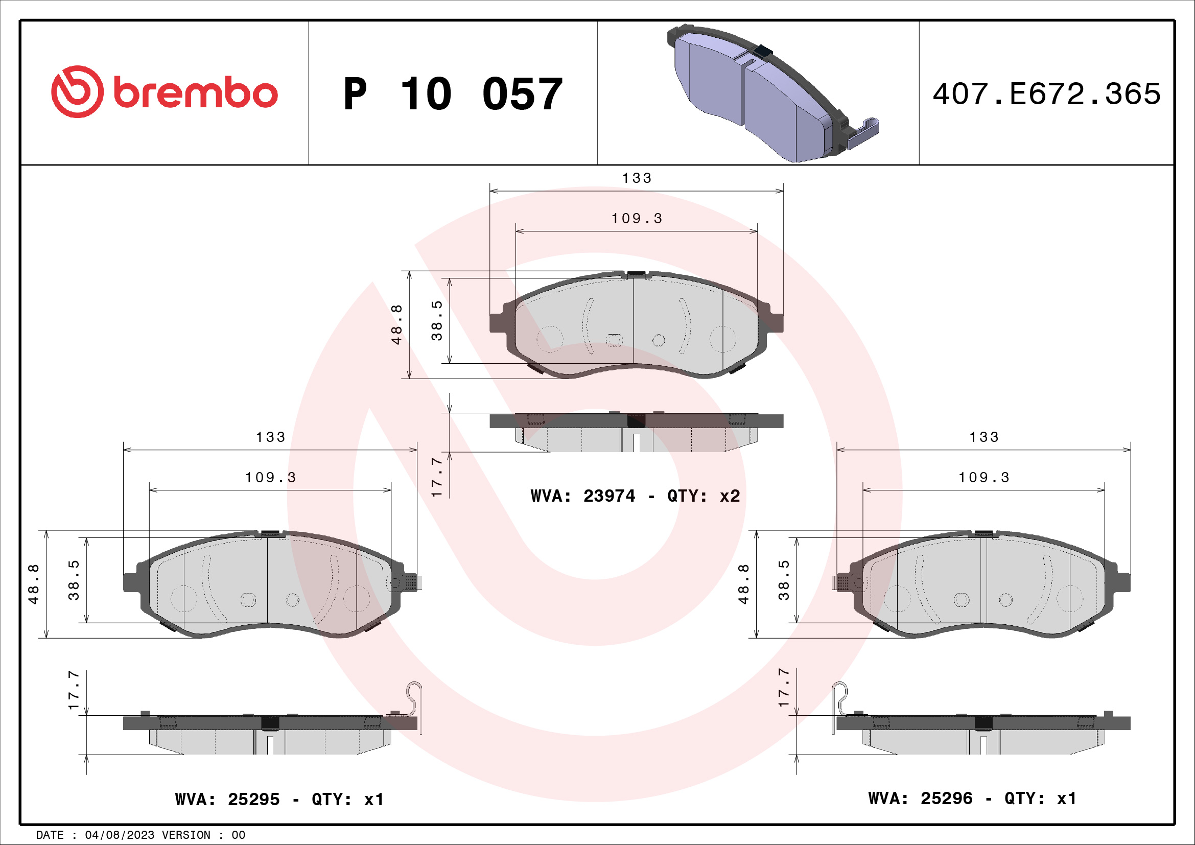 Brake Pad Set, disc brake (Front axle)  Art. P10057