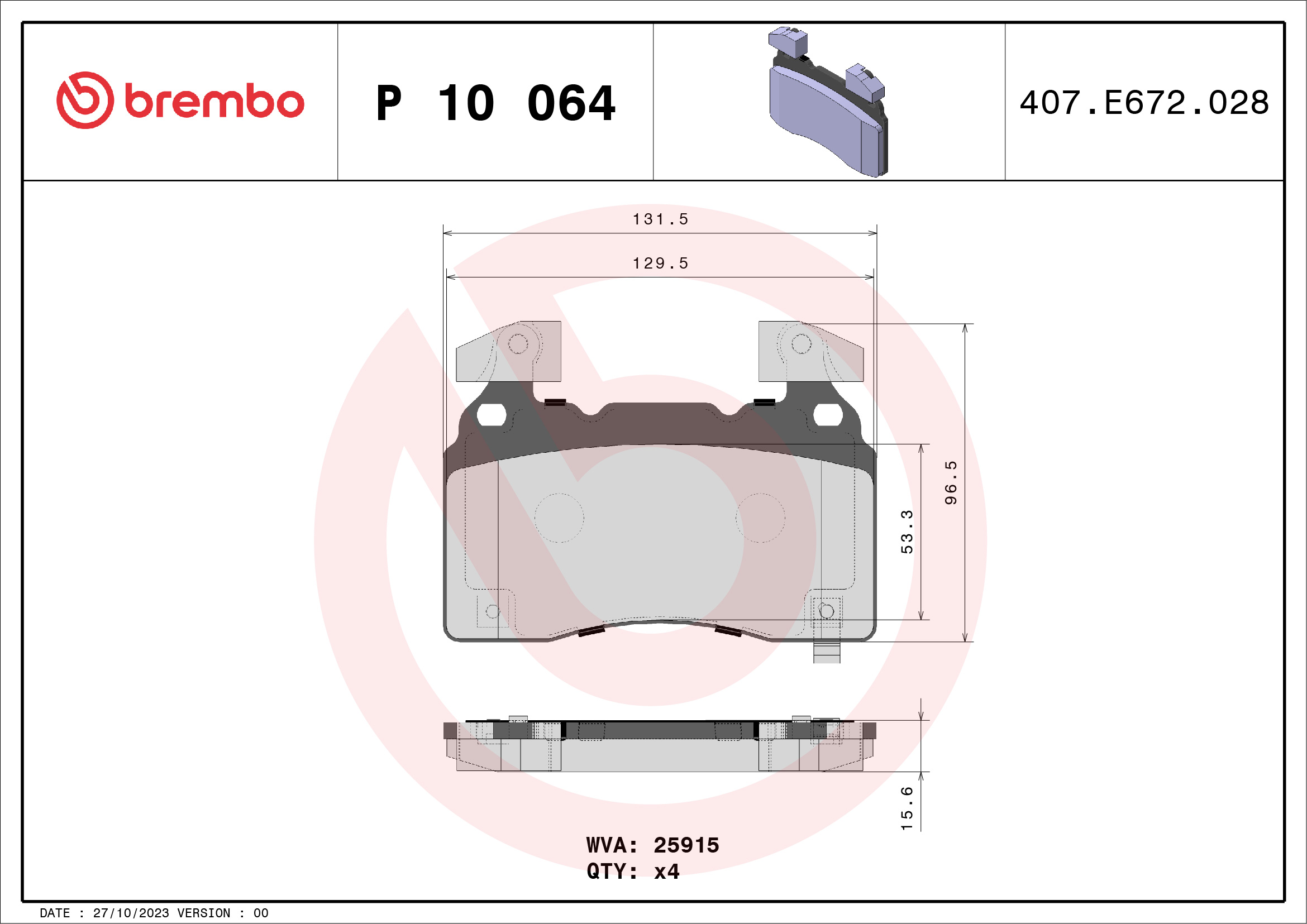 Brake Pad Set, disc brake (Front axle)  Art. P10064