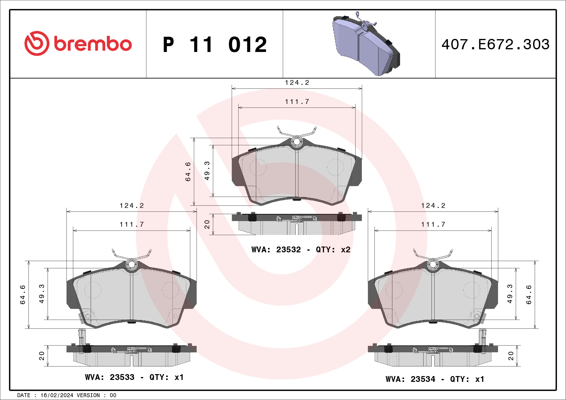 Brake Pad Set, disc brake (Front axle)  Art. P11012