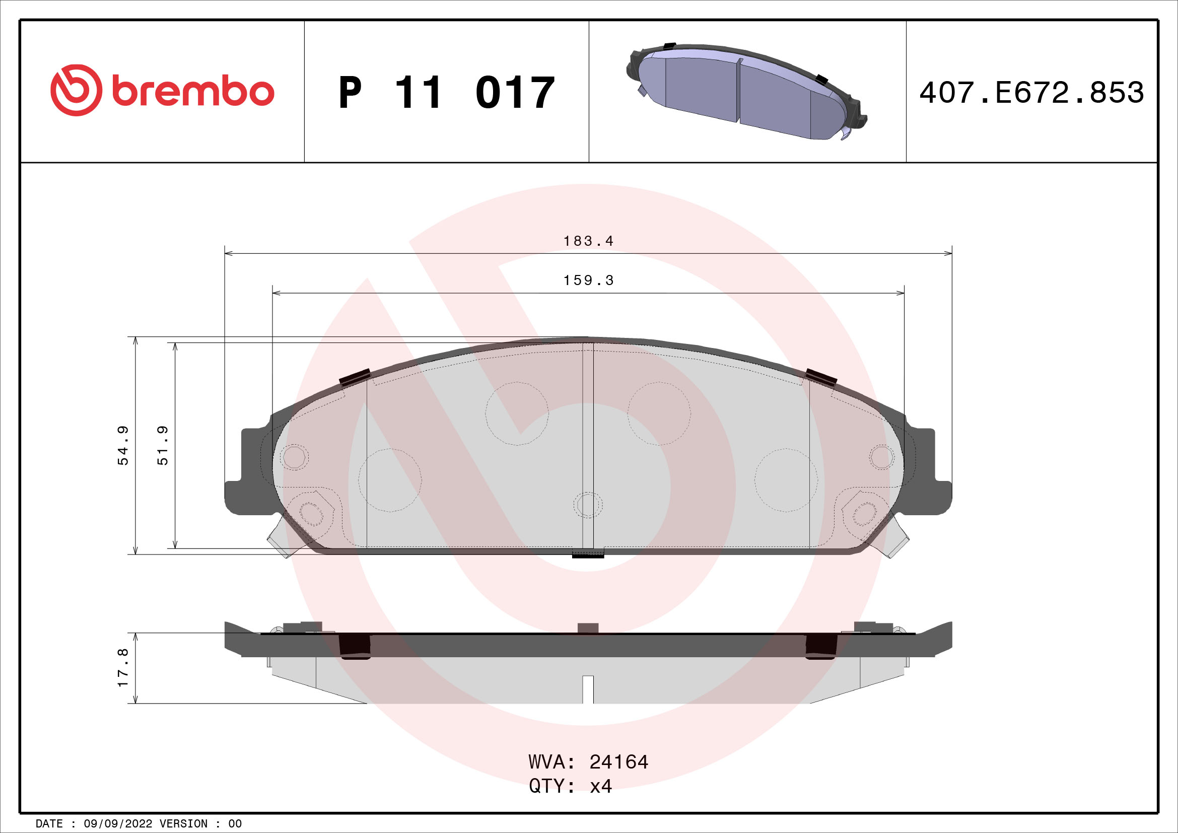 Brake Pad Set, disc brake (Front axle)  Art. P11017