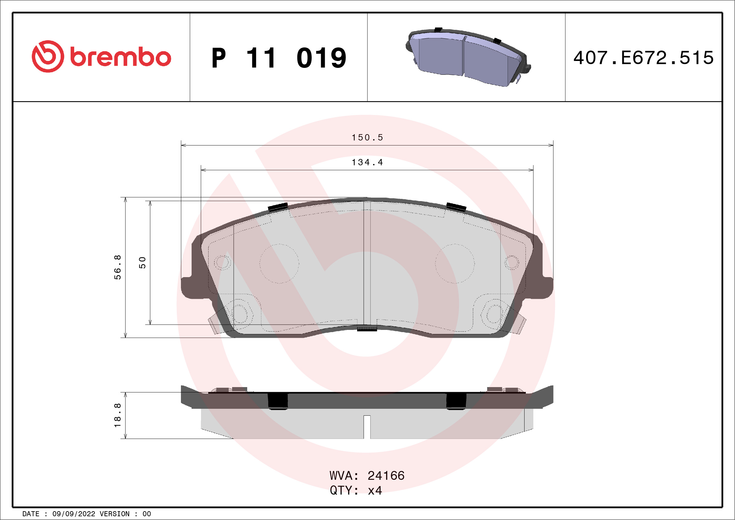 Brake Pad Set, disc brake (Front axle)  Art. P11019