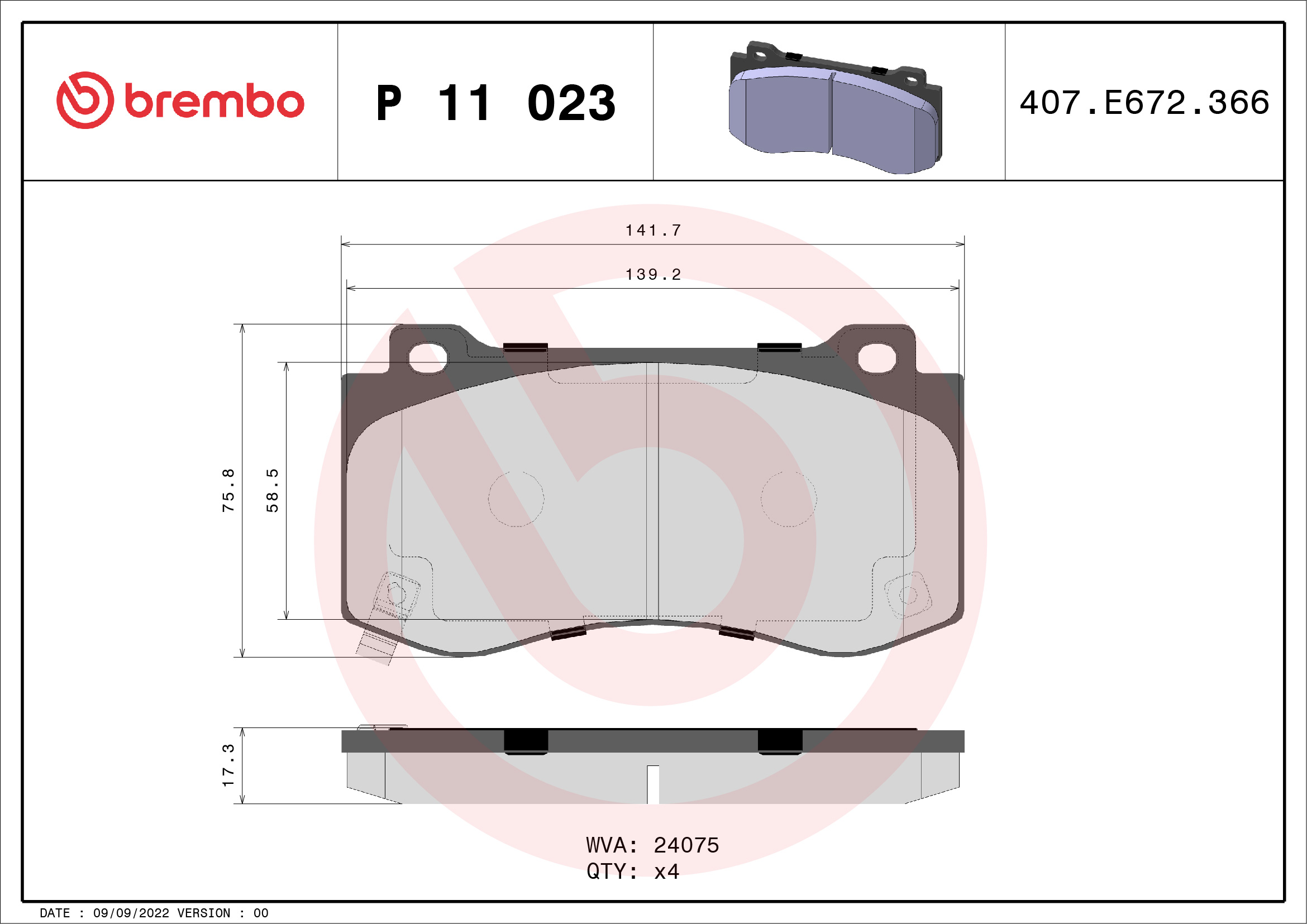 Brake Pad Set, disc brake (Front axle)  Art. P11023