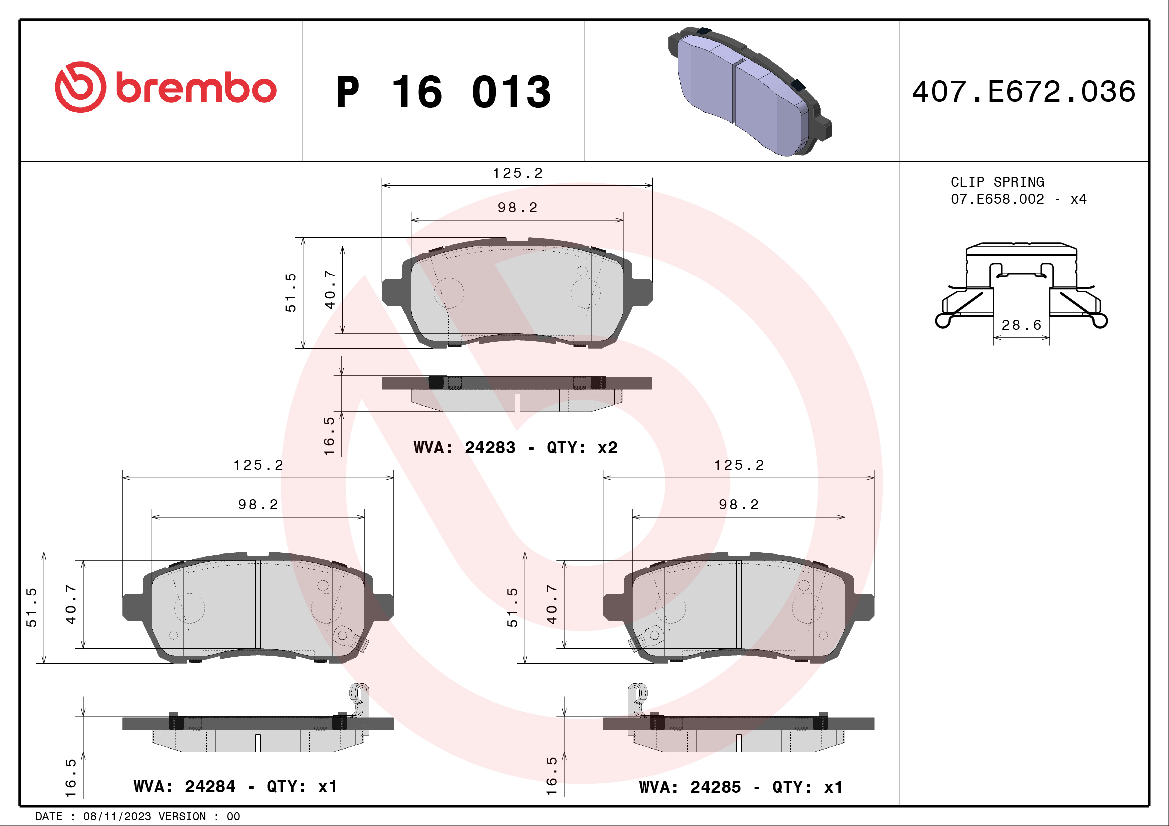 Brake Pad Set, disc brake (Front axle)  Art. P16013