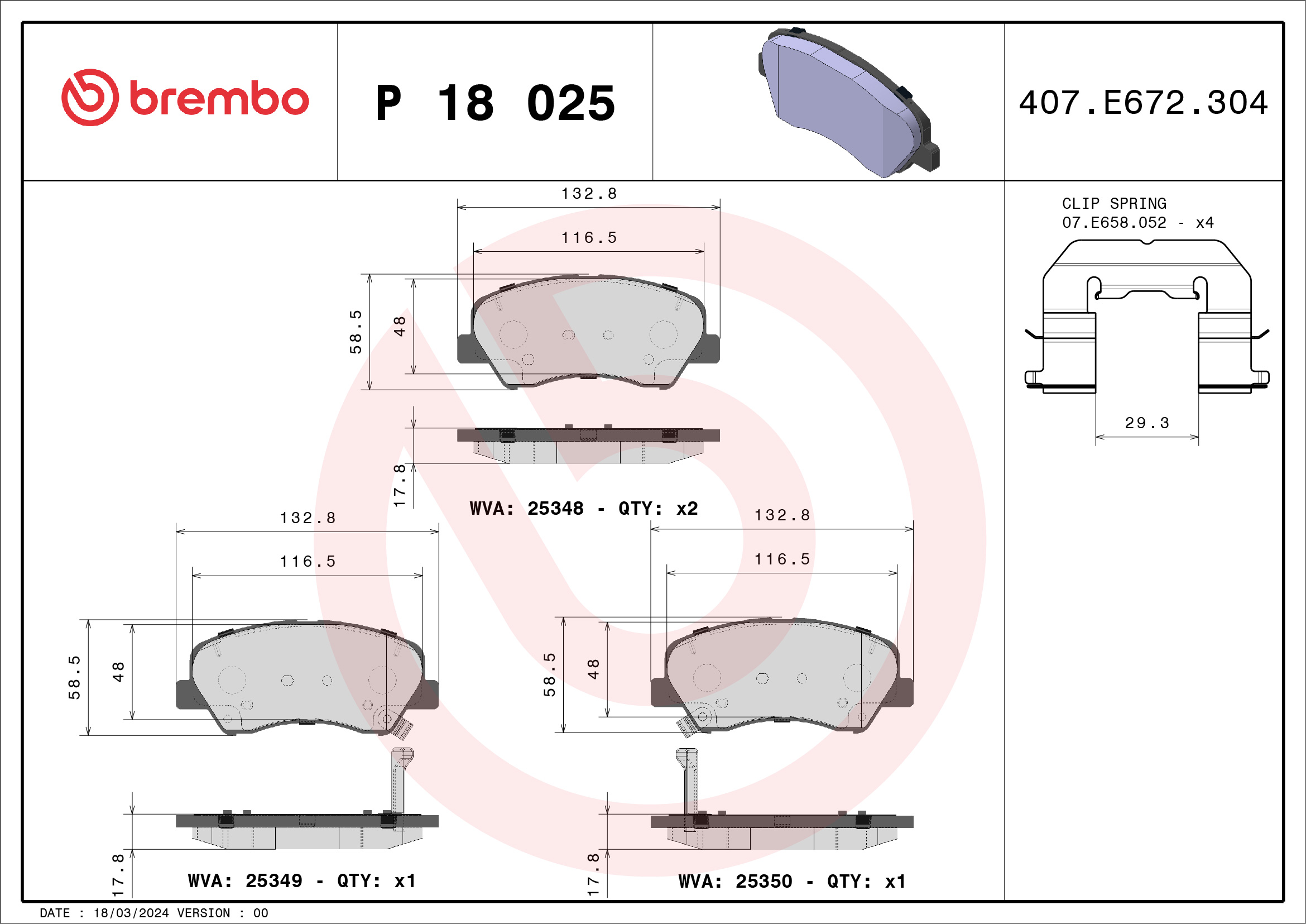 Brake Pad Set, disc brake (Front axle)  Art. P18025