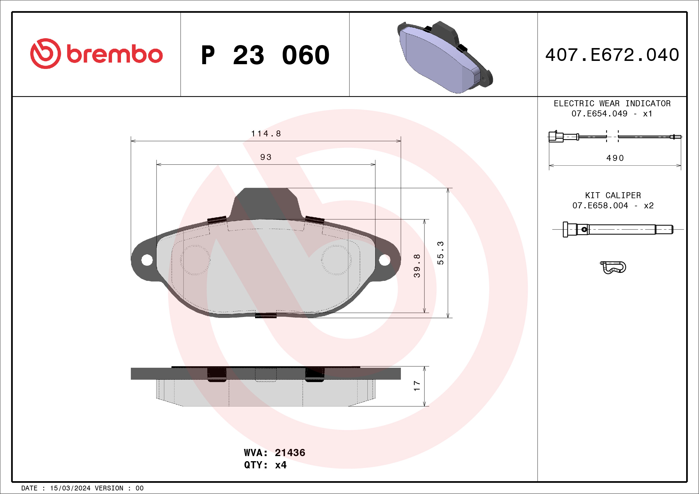 Brake Pad Set, disc brake (Front axle)  Art. P23060