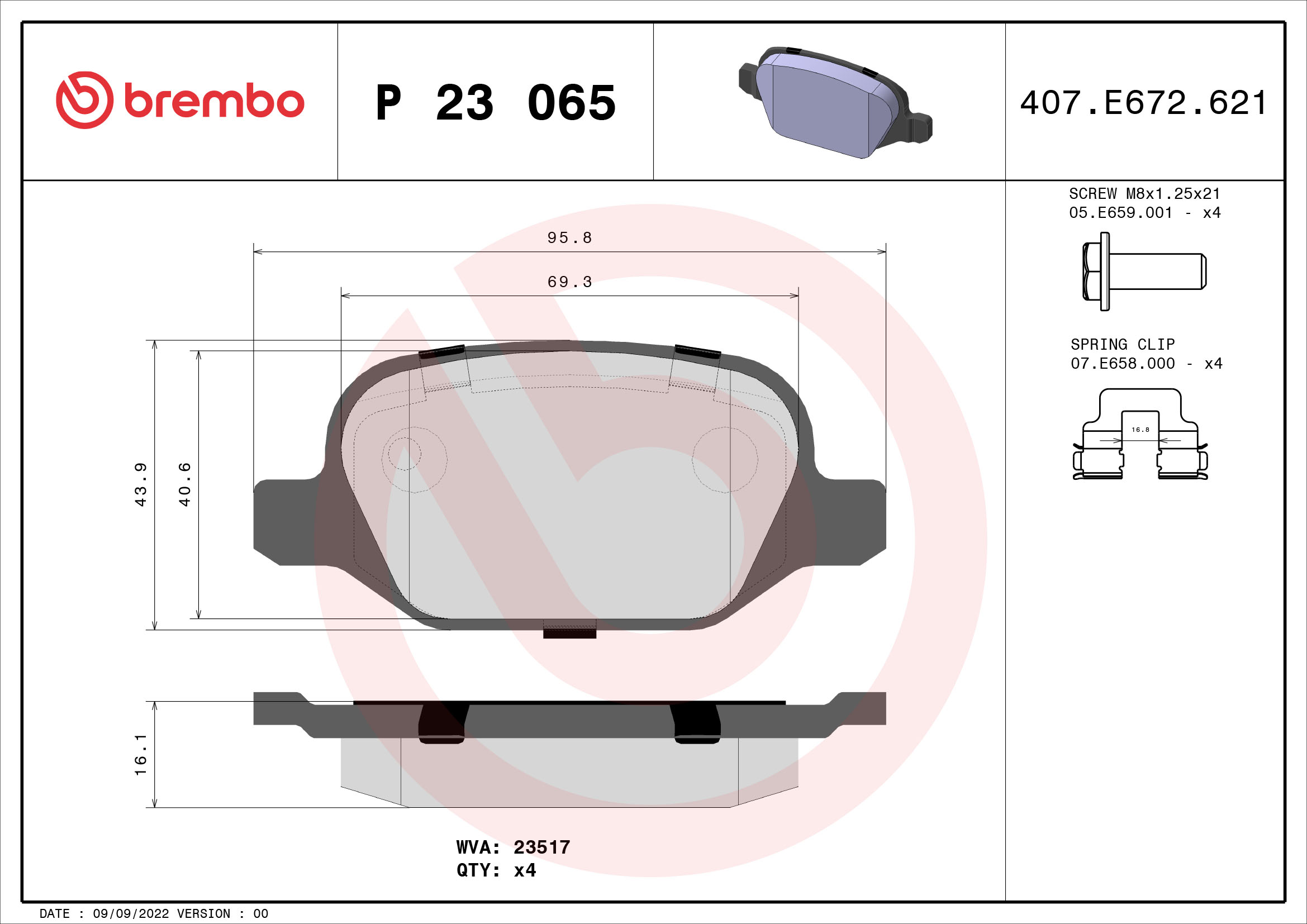 Brake Pad Set, disc brake (Rear axle)  Art. P23065