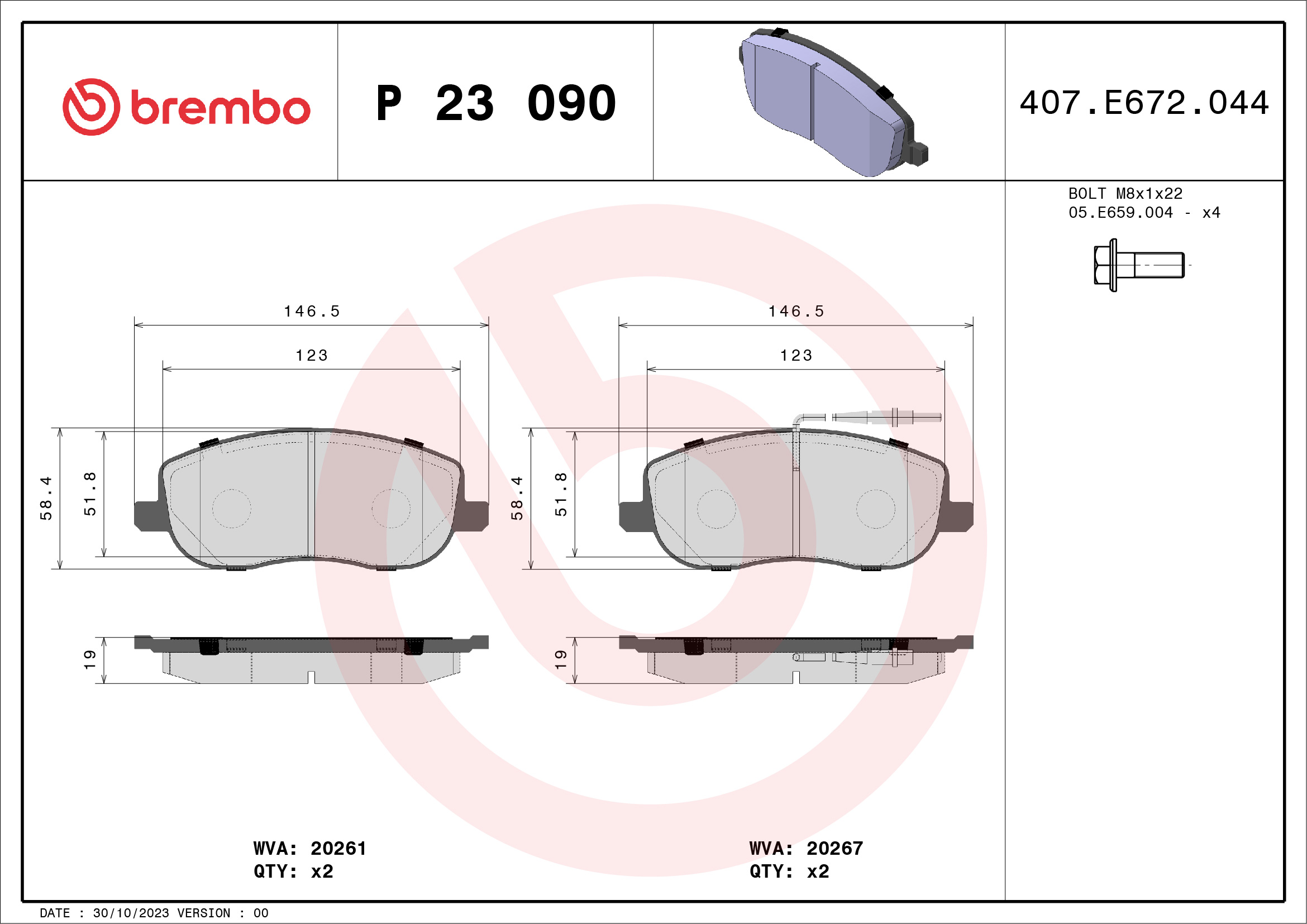 Brake Pad Set, disc brake (Front axle)  Art. P23090