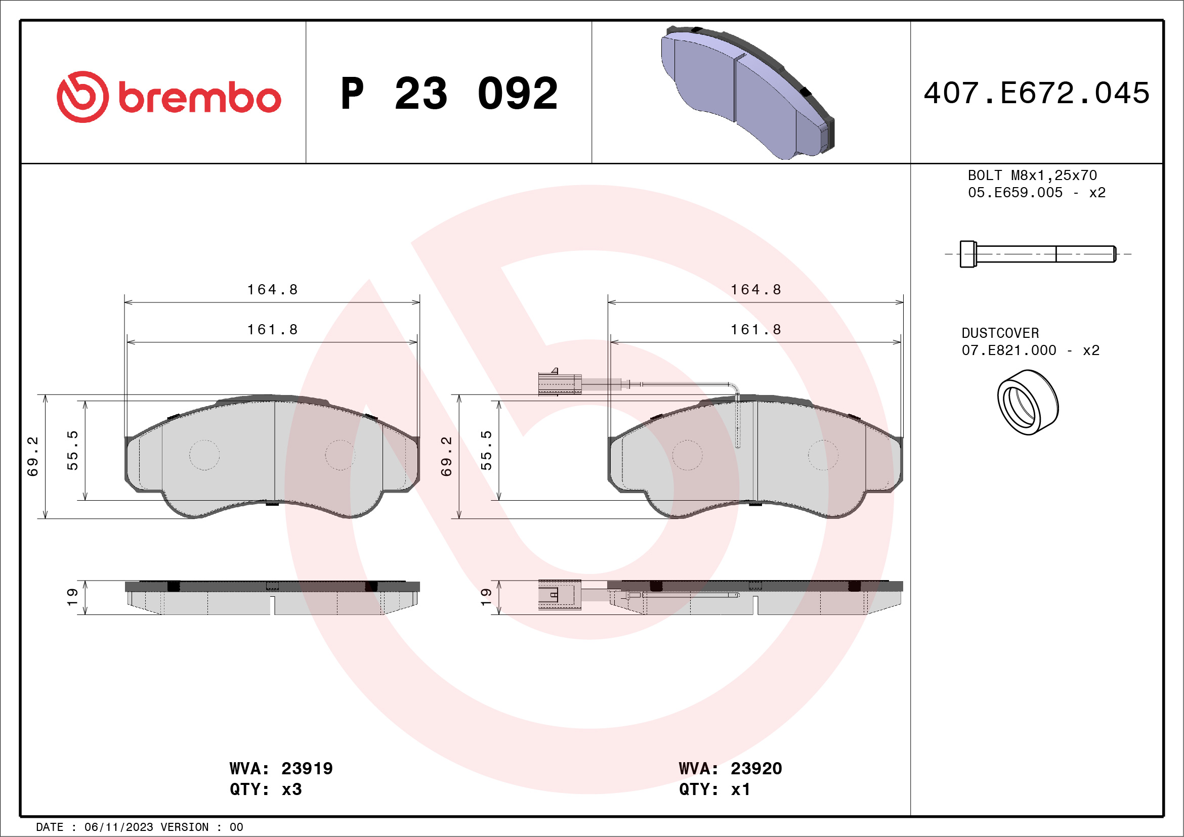 Brake Pad Set, disc brake (Front axle)  Art. P23092