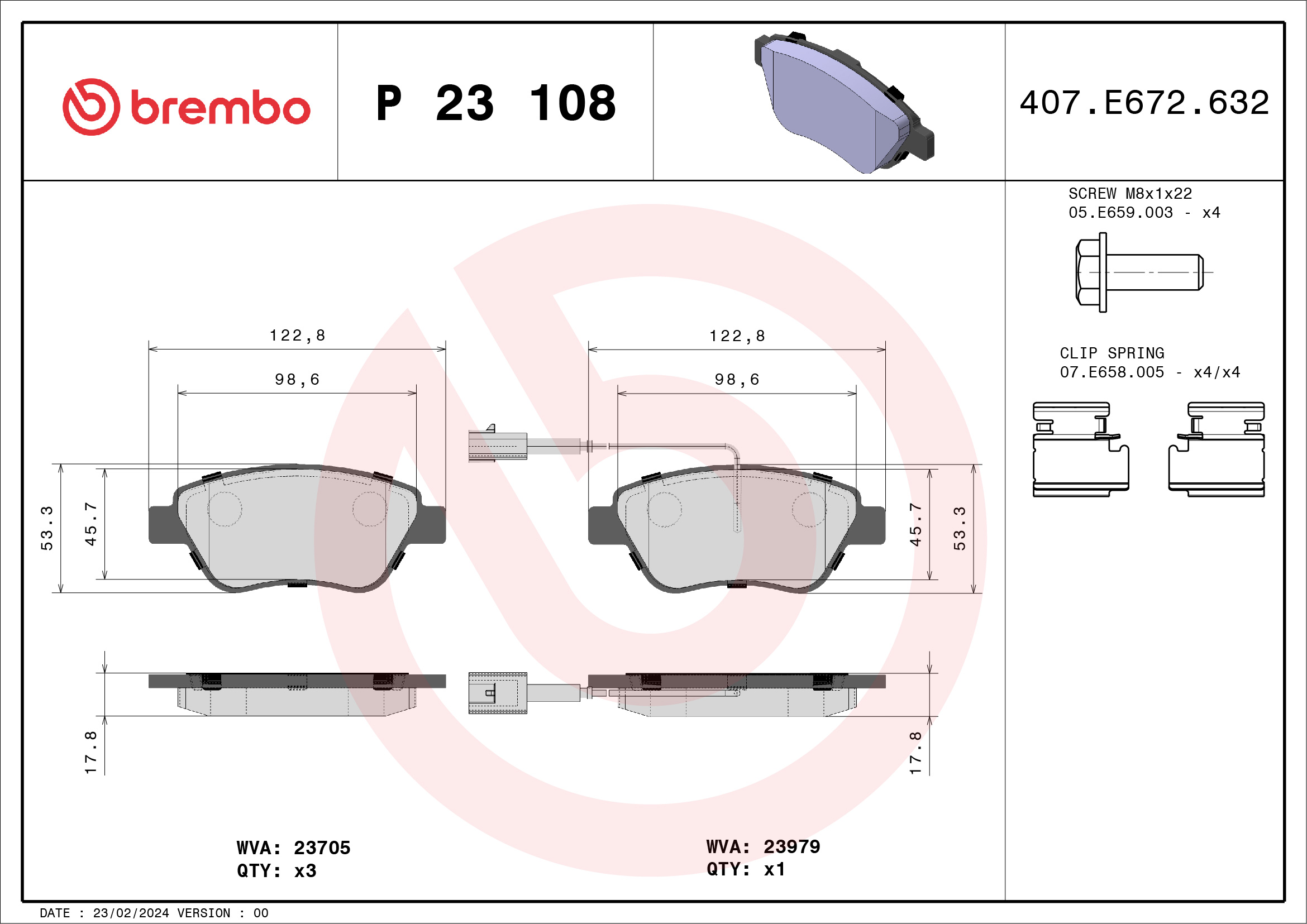 Brake Pad Set, disc brake (Front axle)  Art. P23108