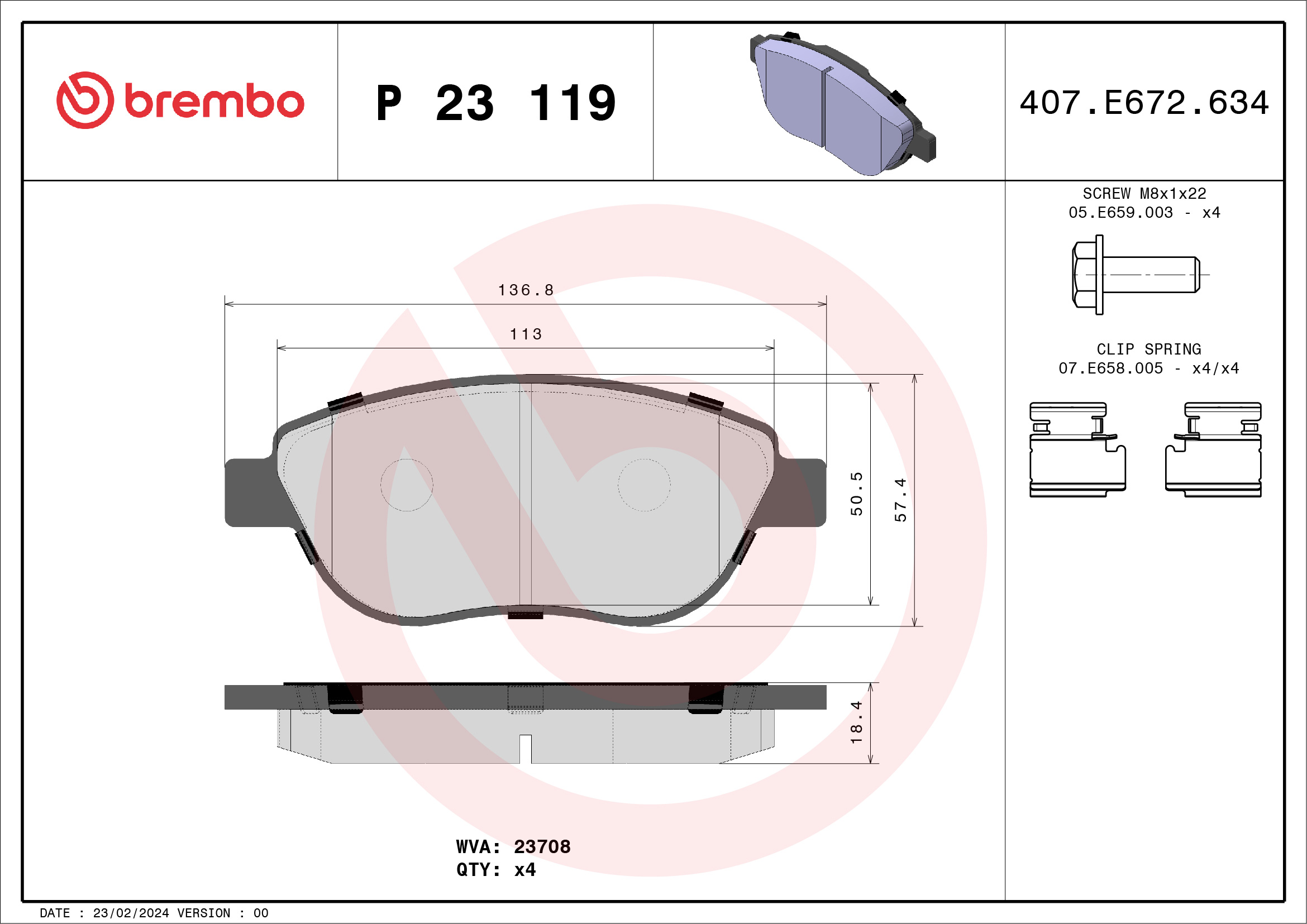 Brake Pad Set, disc brake (Front axle)  Art. P23119