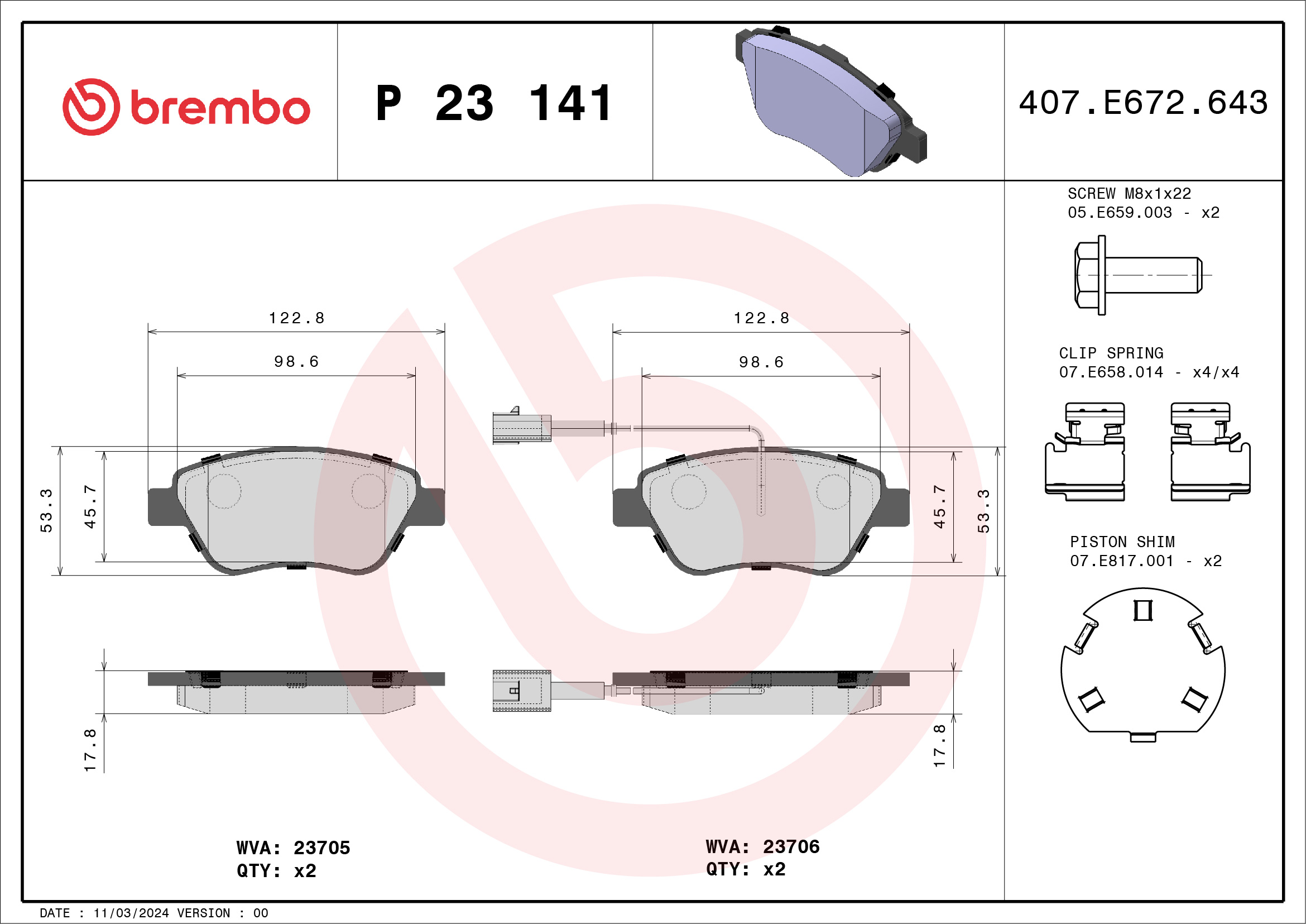 Brake Pad Set, disc brake (Front axle)  Art. P23141