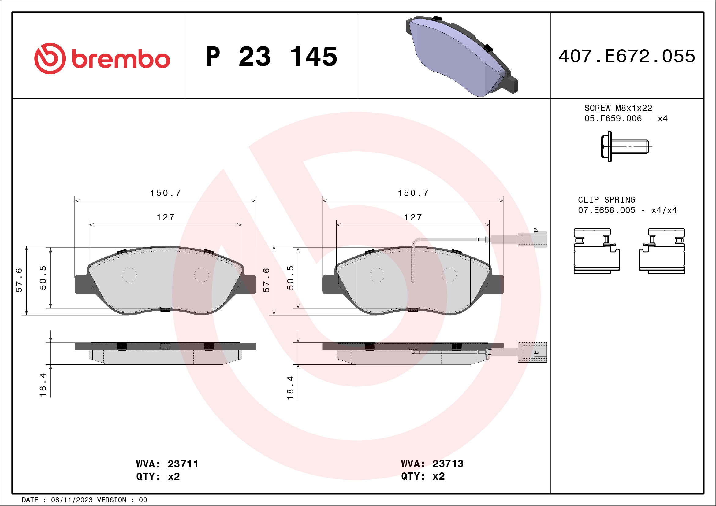 Brake Pad Set, disc brake (Front axle)  Art. P23145