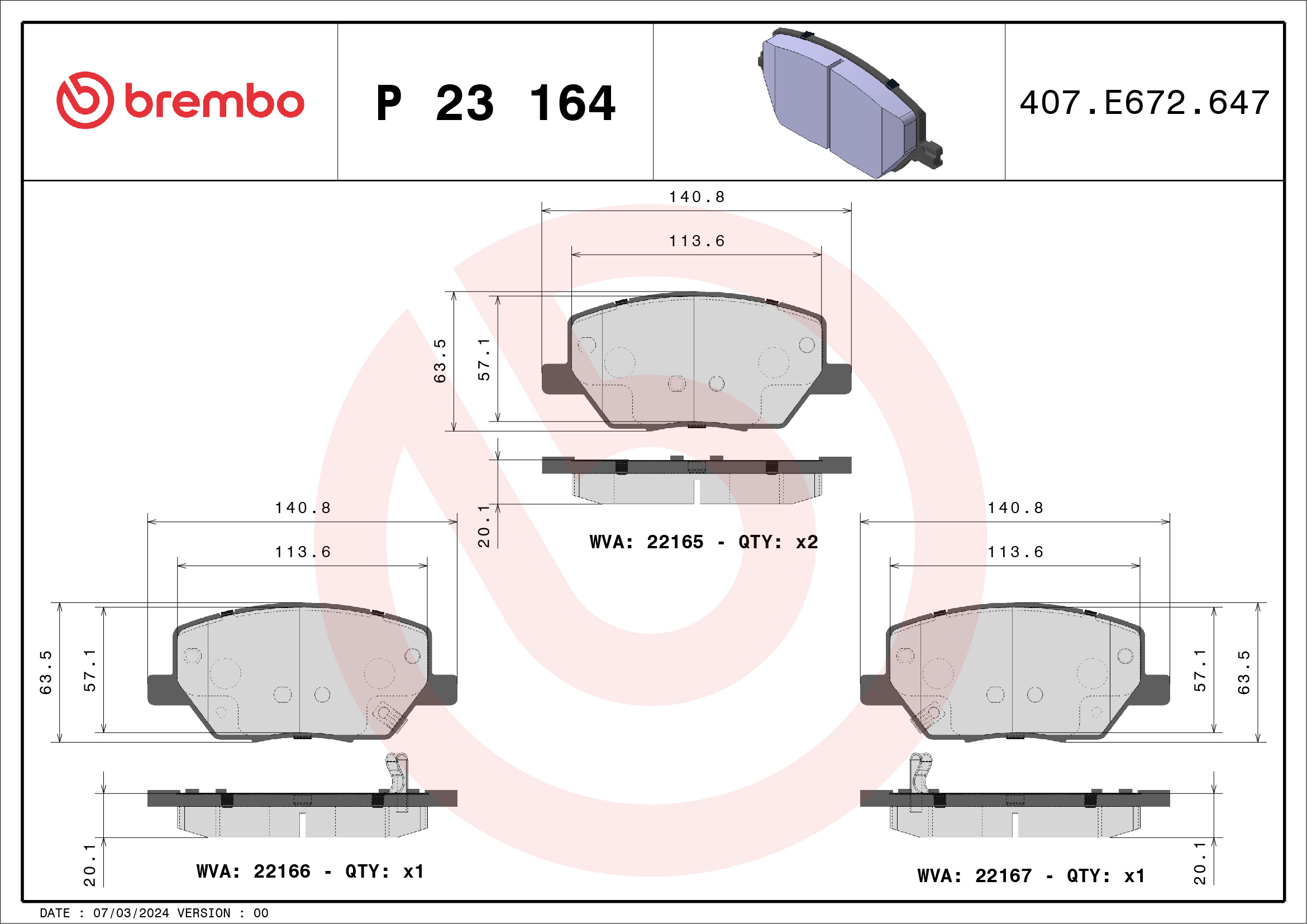 Brake Pad Set, disc brake (Front axle)  Art. P23164