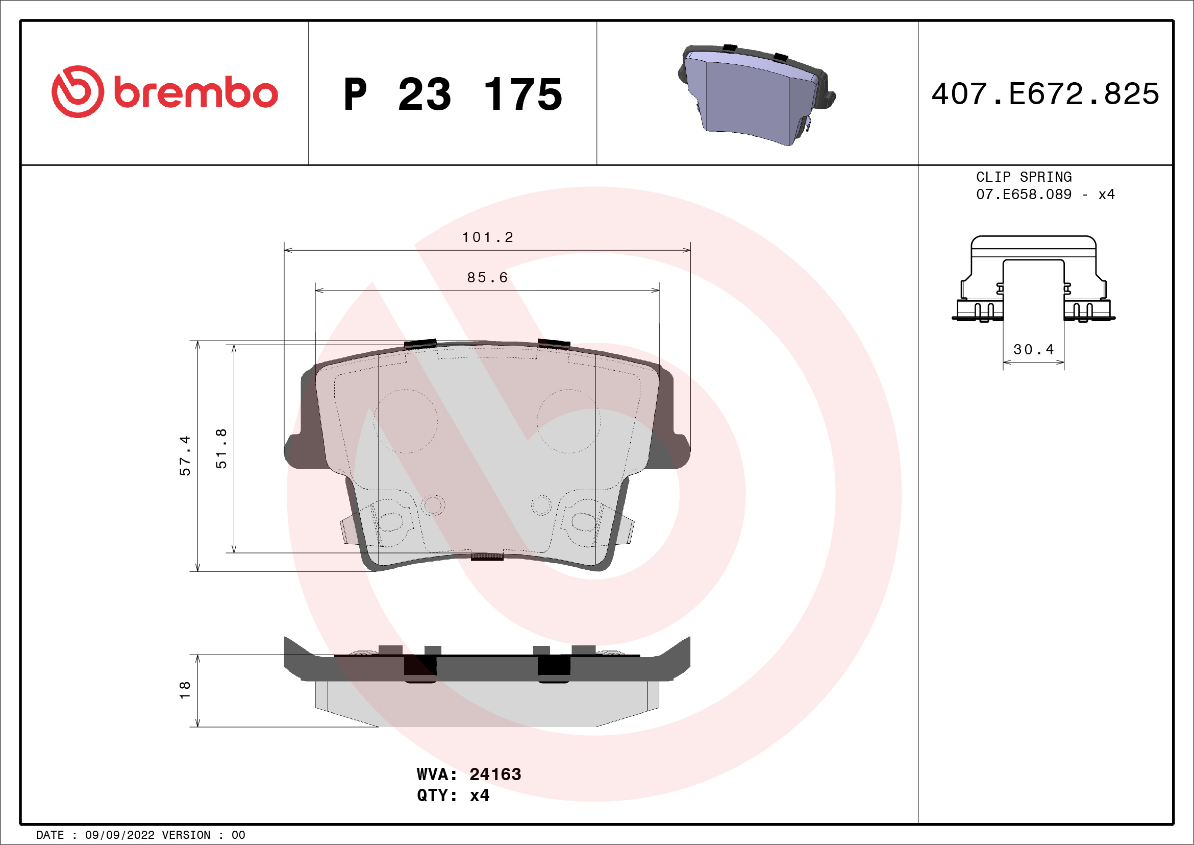 Brake Pad Set, disc brake (Rear axle)  Art. P23175