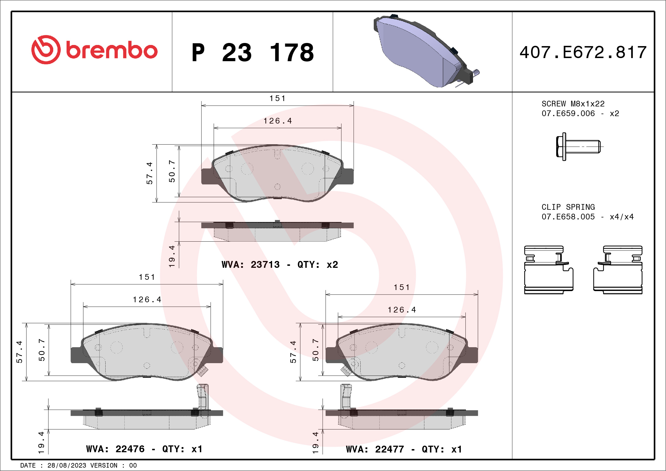 Brake Pad Set, disc brake (Front axle)  Art. P23178