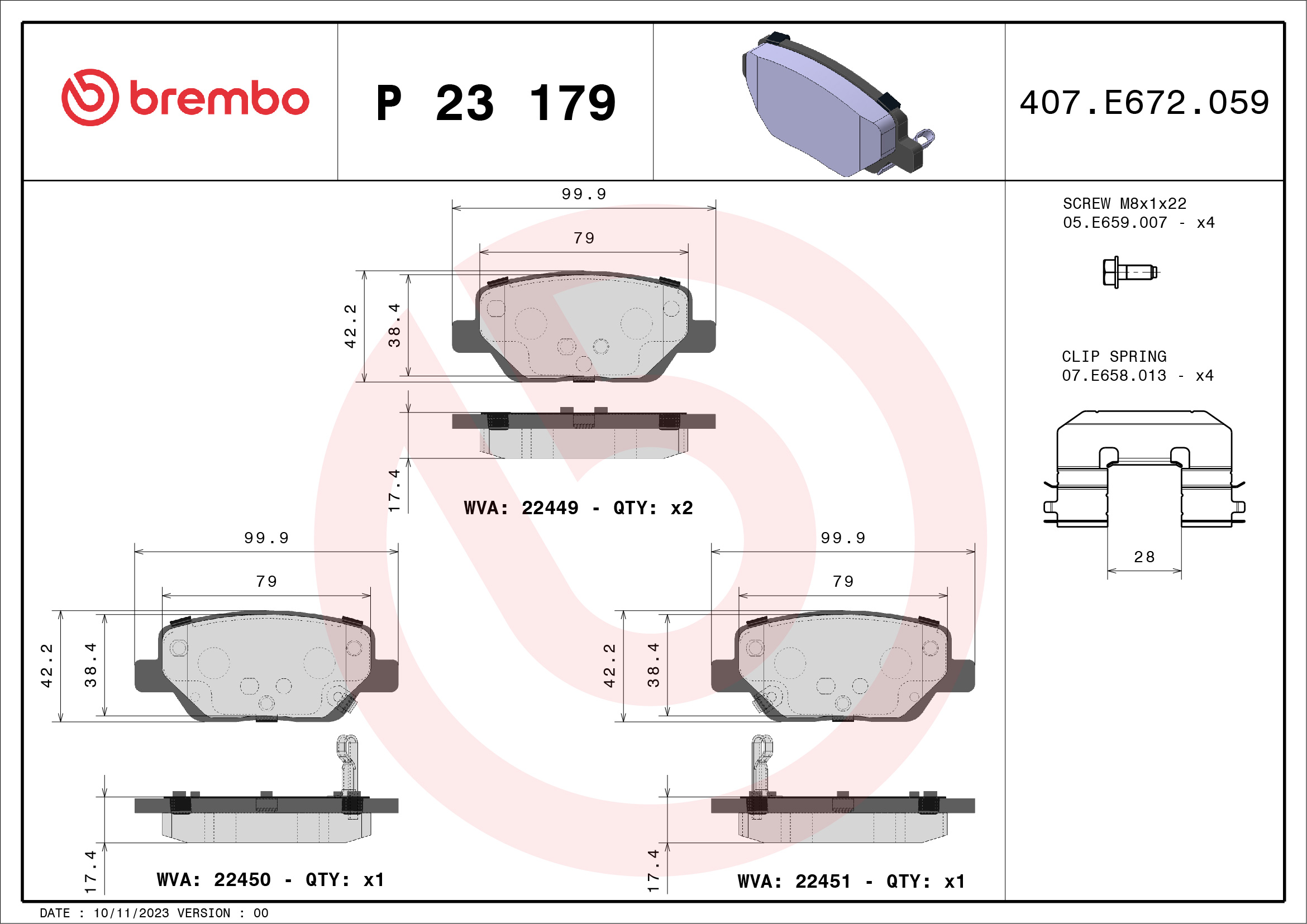 Brake Pad Set, disc brake (Rear axle)  Art. P23179