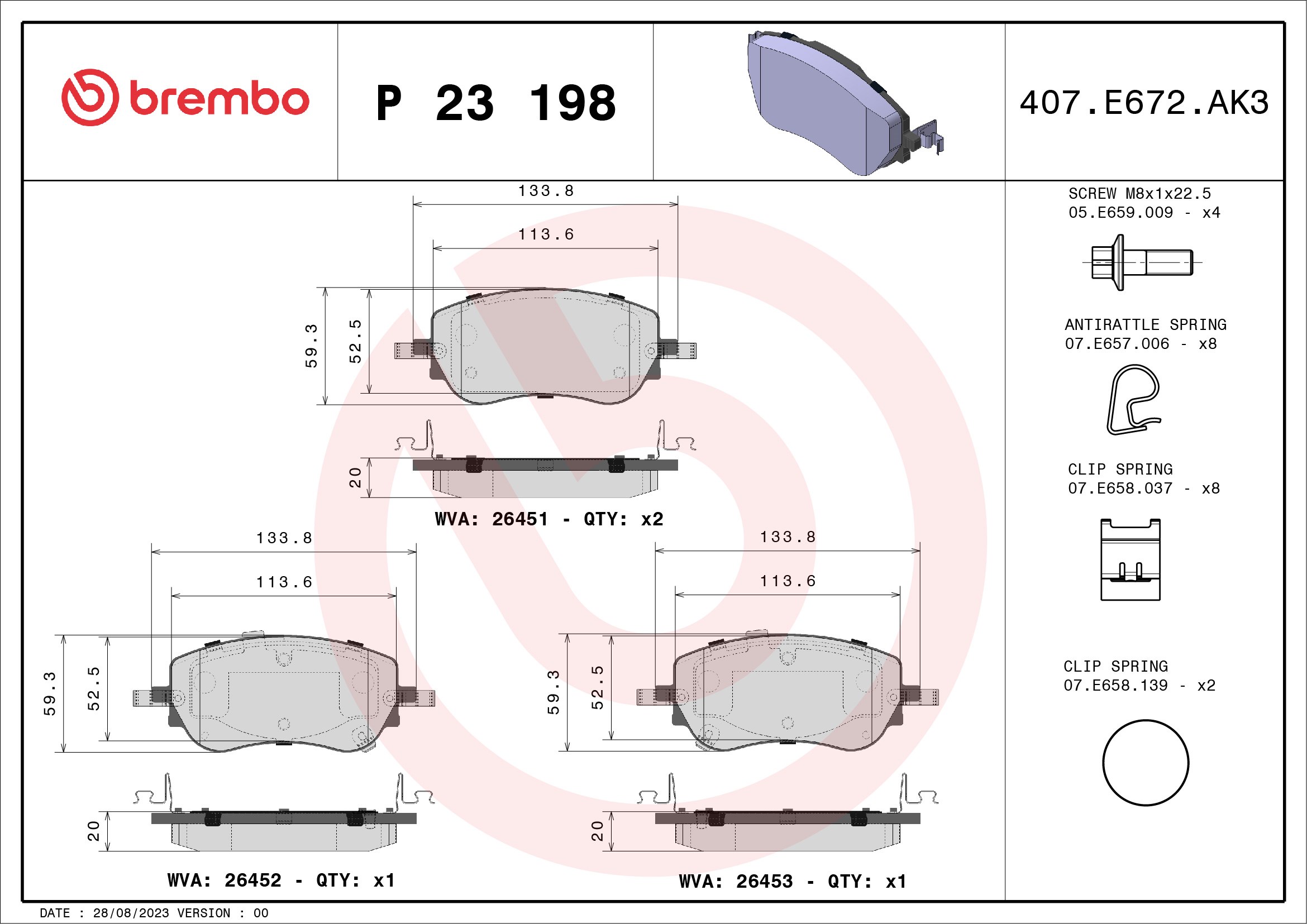 Brake Pad Set, disc brake  Art. P23198