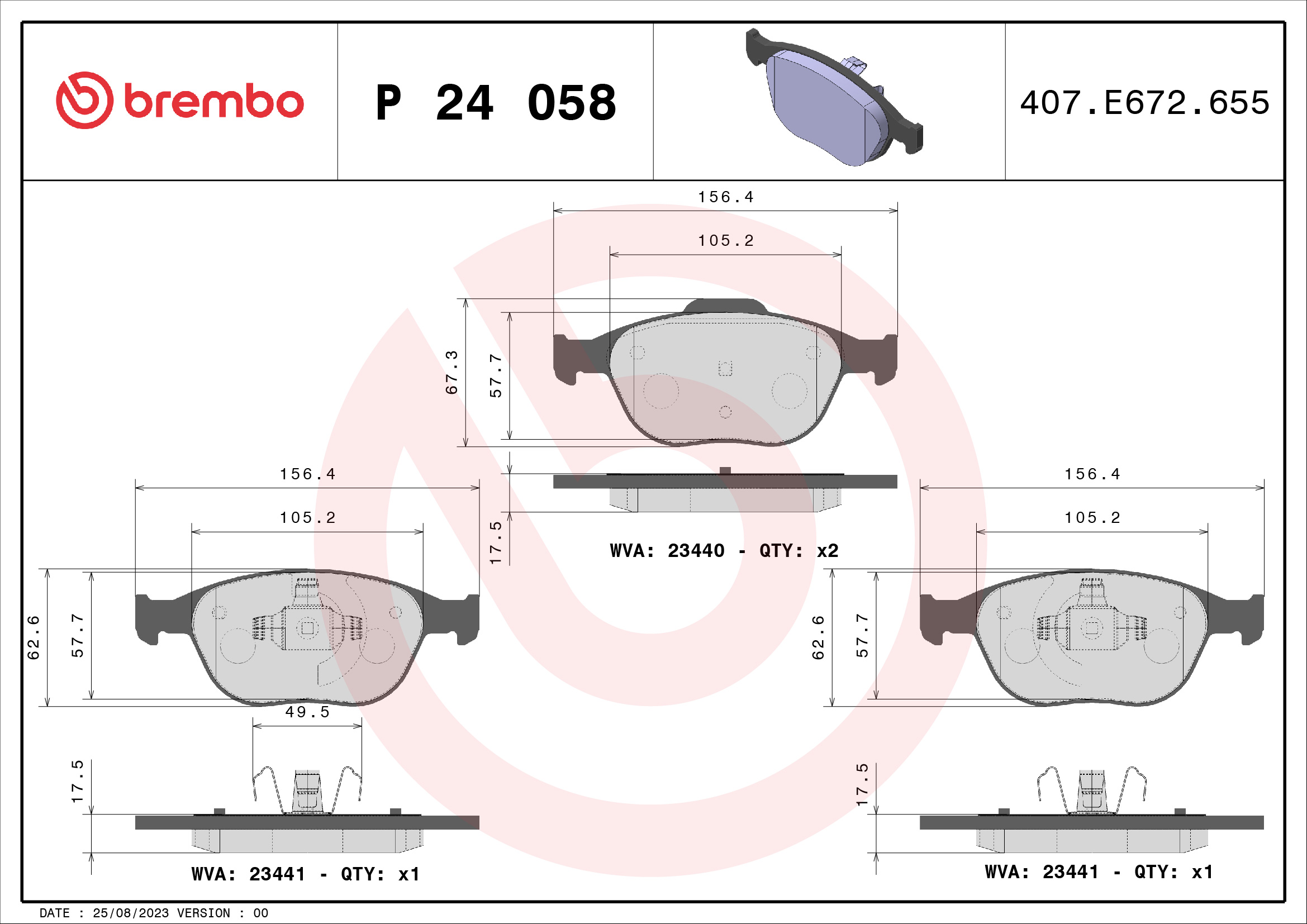 Brake Pad Set, disc brake (Front axle)  Art. P24058