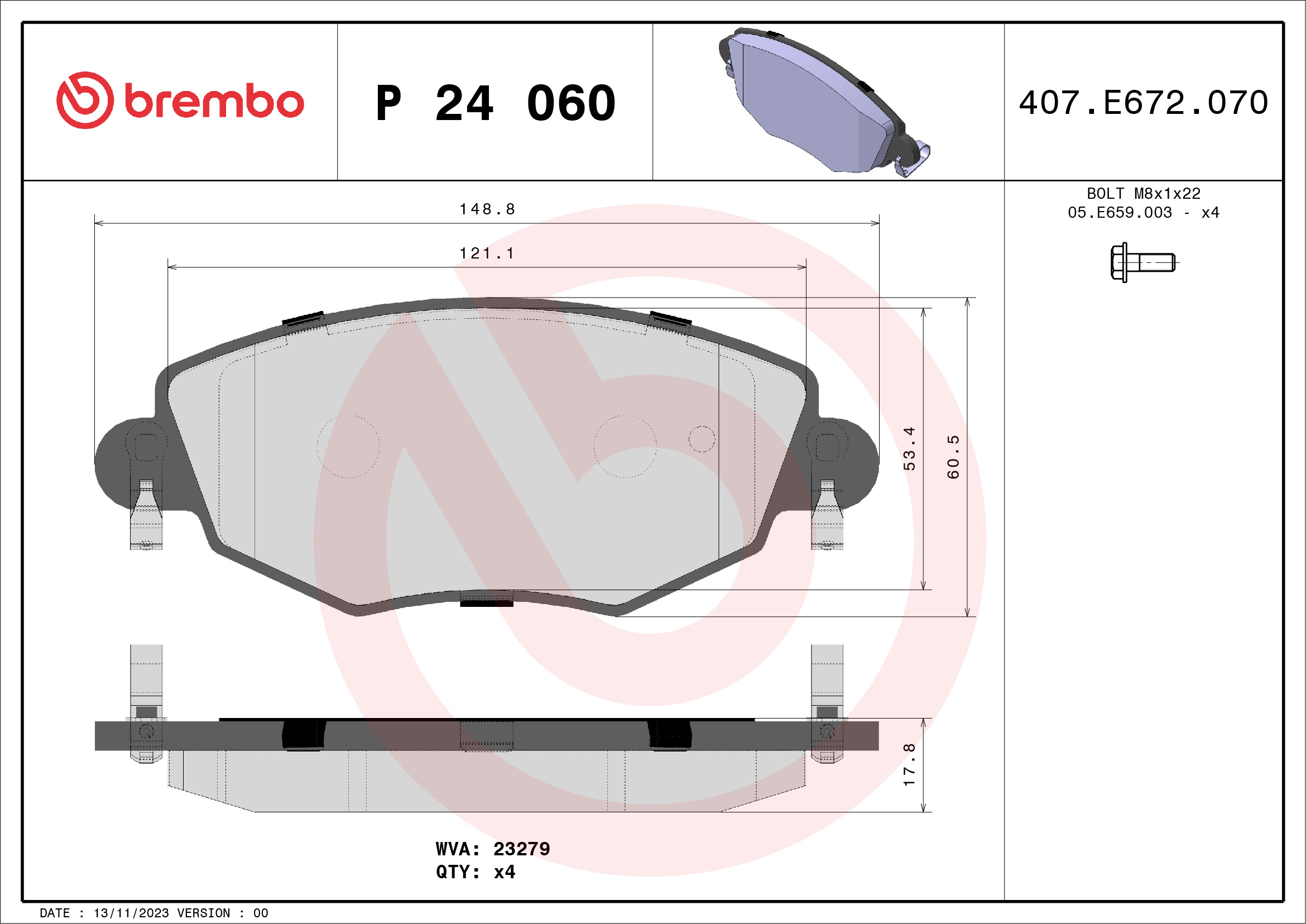 Brake Pad Set, disc brake (Front axle)  Art. P24060