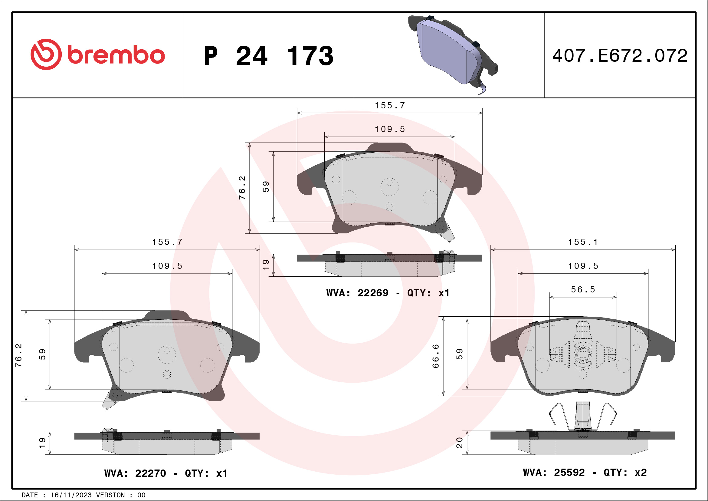 Brake Pad Set, disc brake (Front axle)  Art. P24173