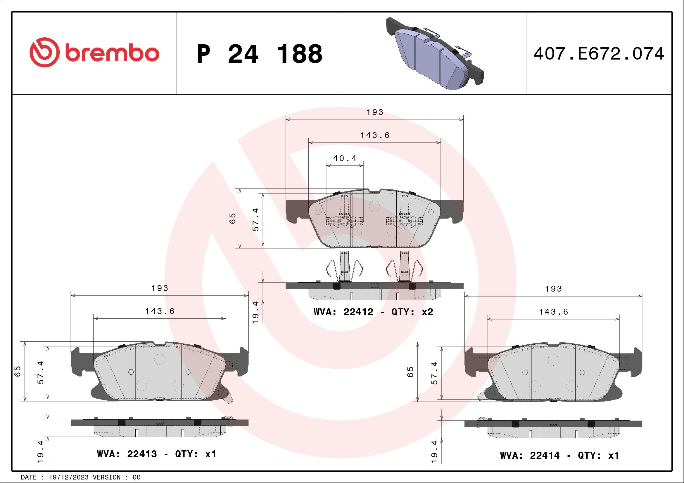 Brake Pad Set, disc brake (Front axle)  Art. P24188