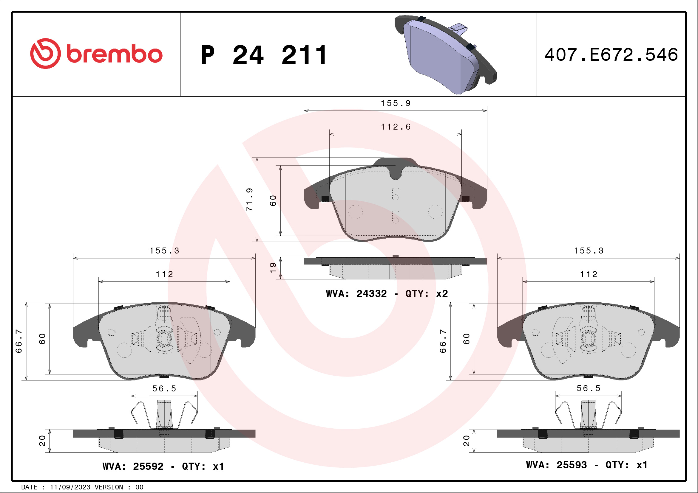 Brake Pad Set, disc brake (Front axle)  Art. P24211