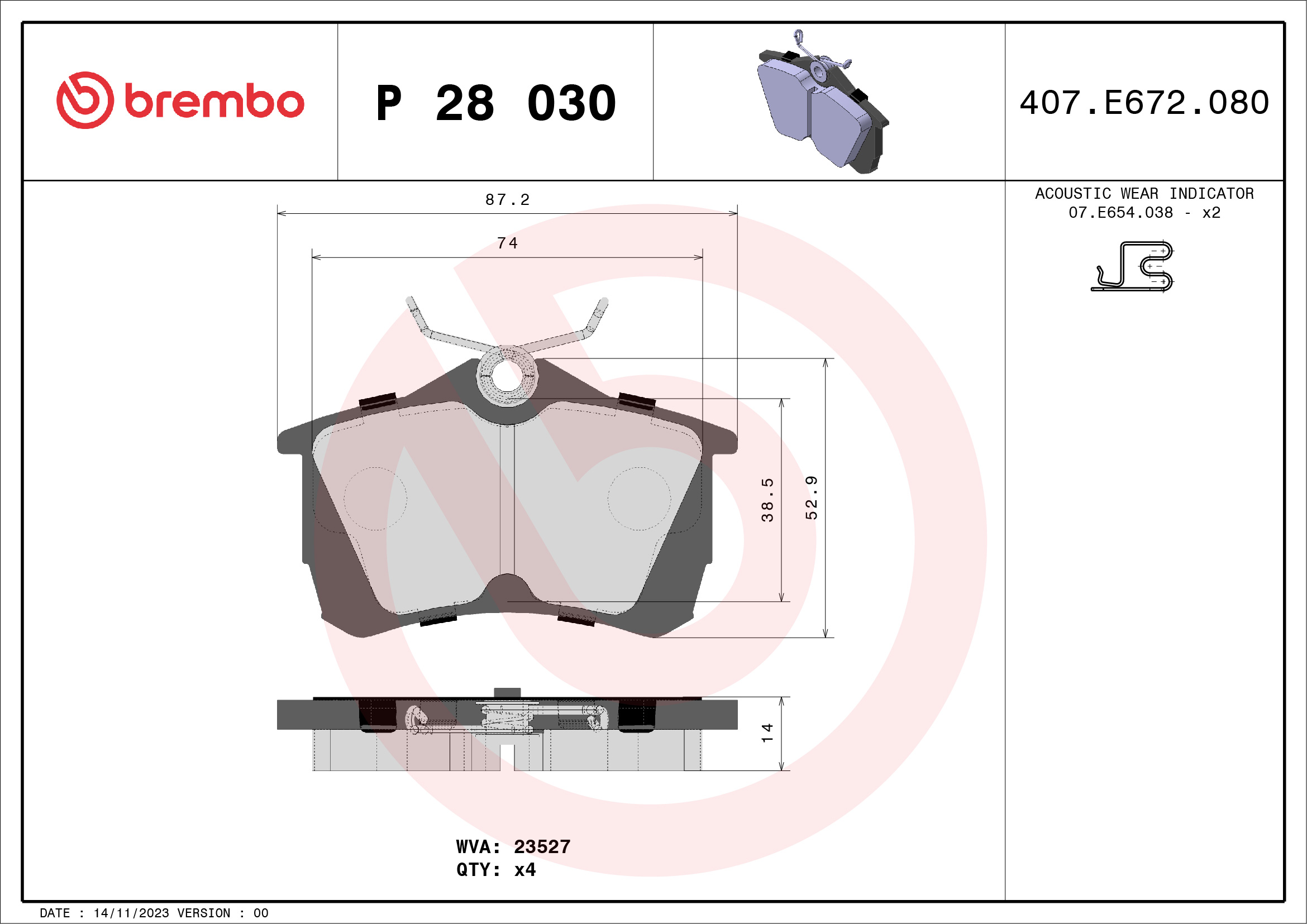 Brake Pad Set, disc brake (Rear axle)  Art. P28030