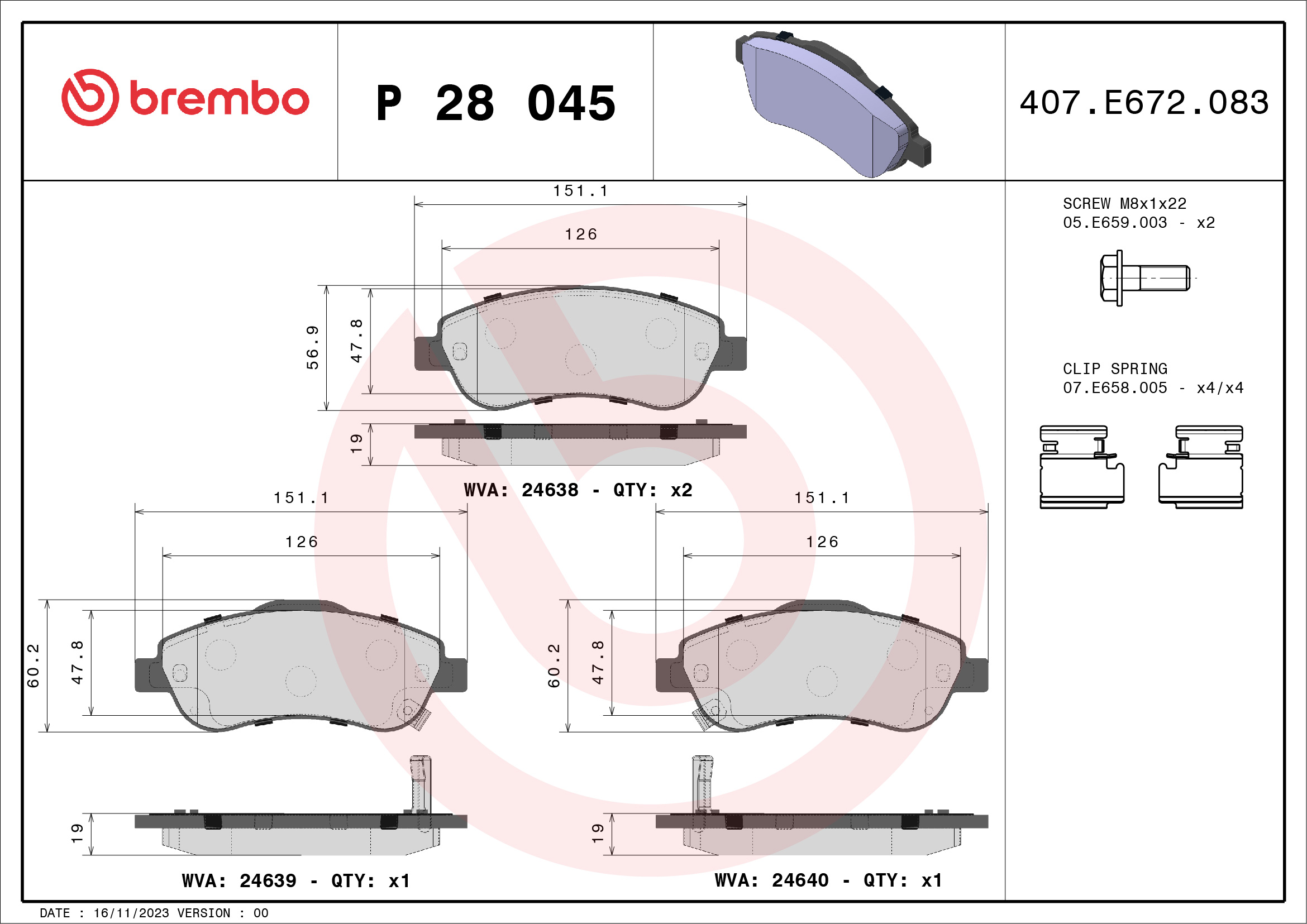 Brake Pad Set, disc brake (Front axle)  Art. P28045