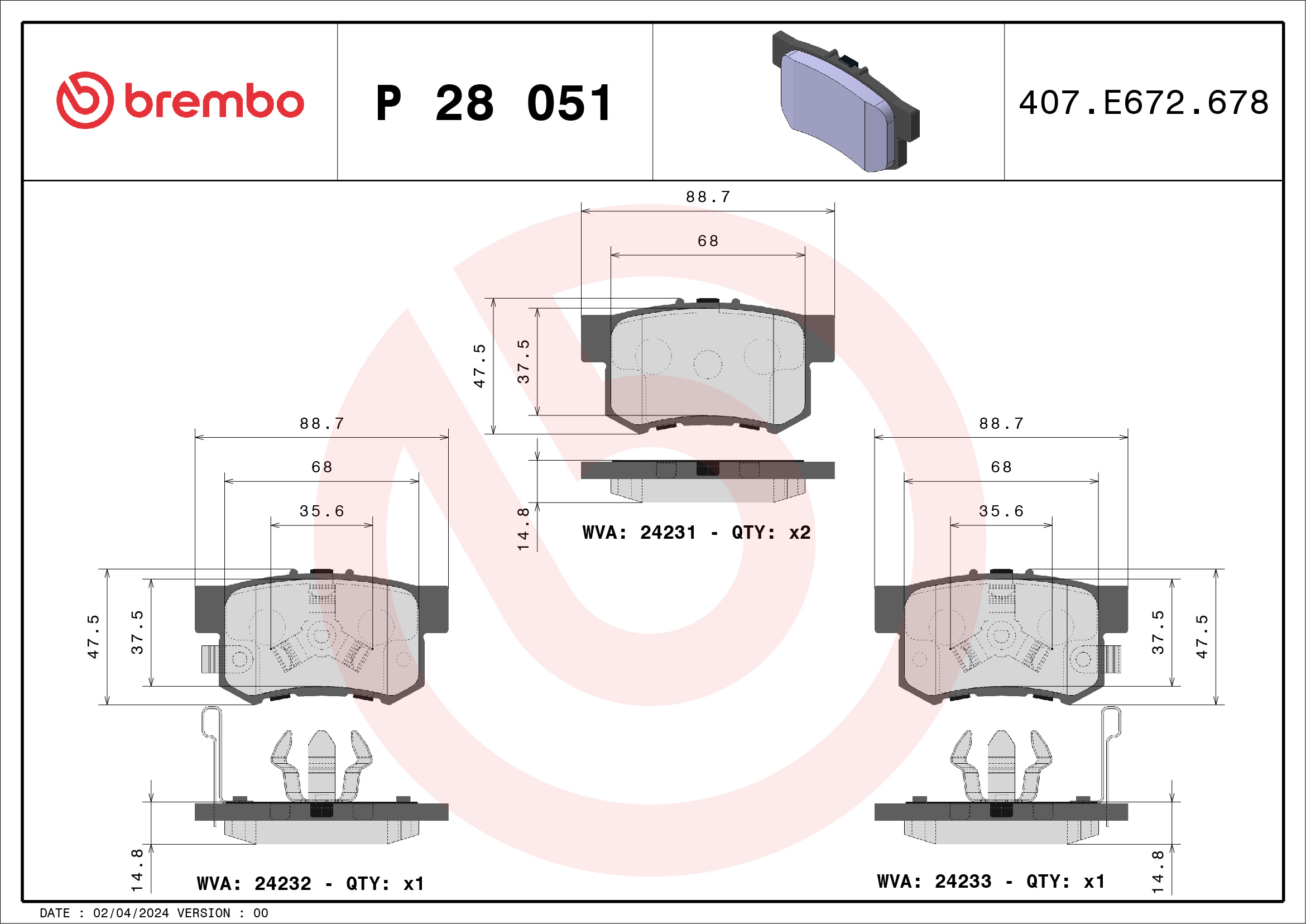 Brake Pad Set, disc brake (Rear axle)  Art. P28051