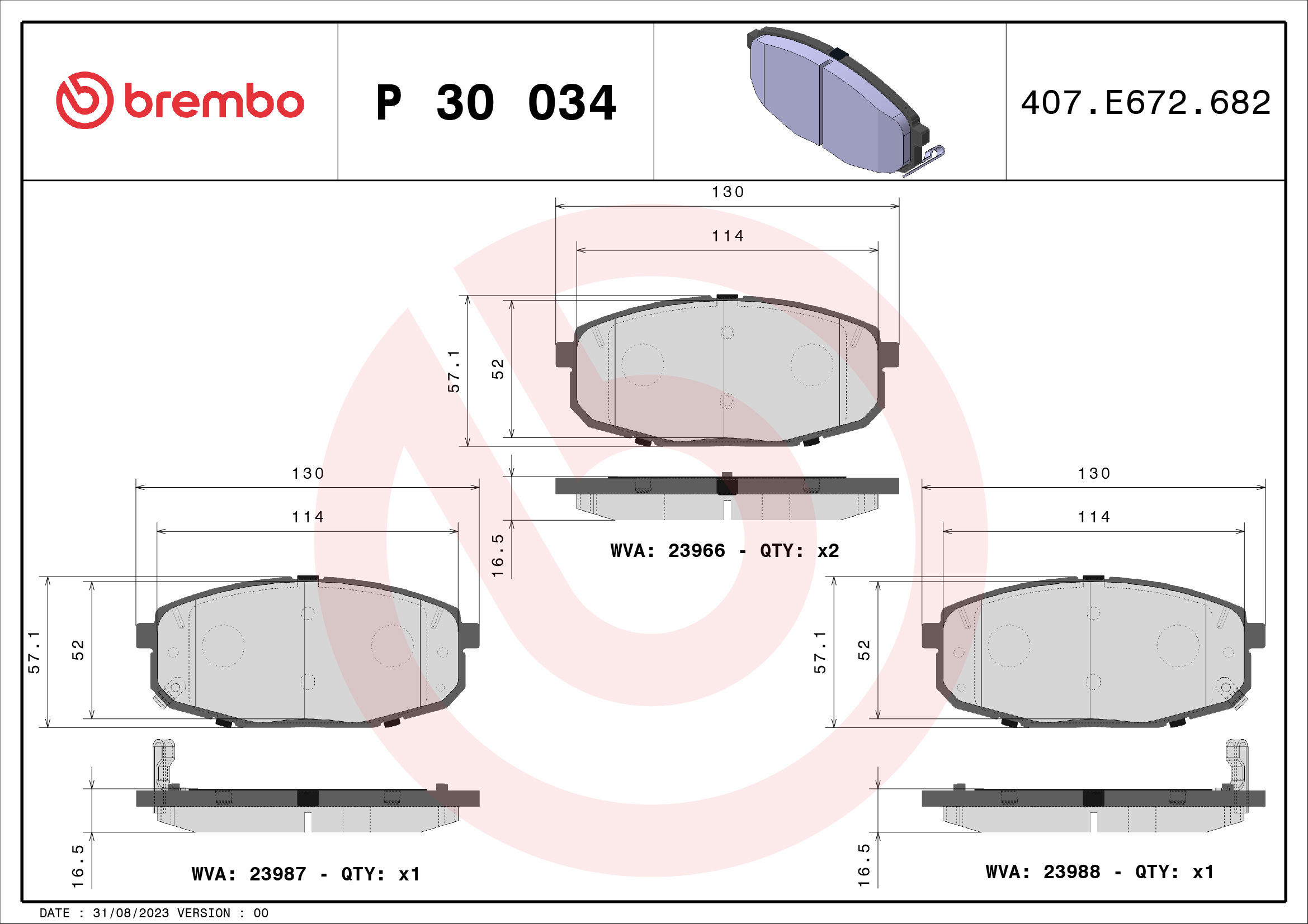 Brake Pad Set, disc brake (Front axle)  Art. P30034