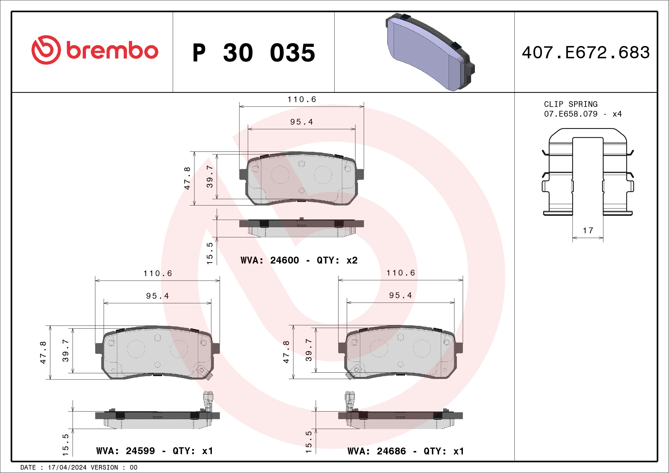 Brake Pad Set, disc brake (Rear axle)  Art. P30035