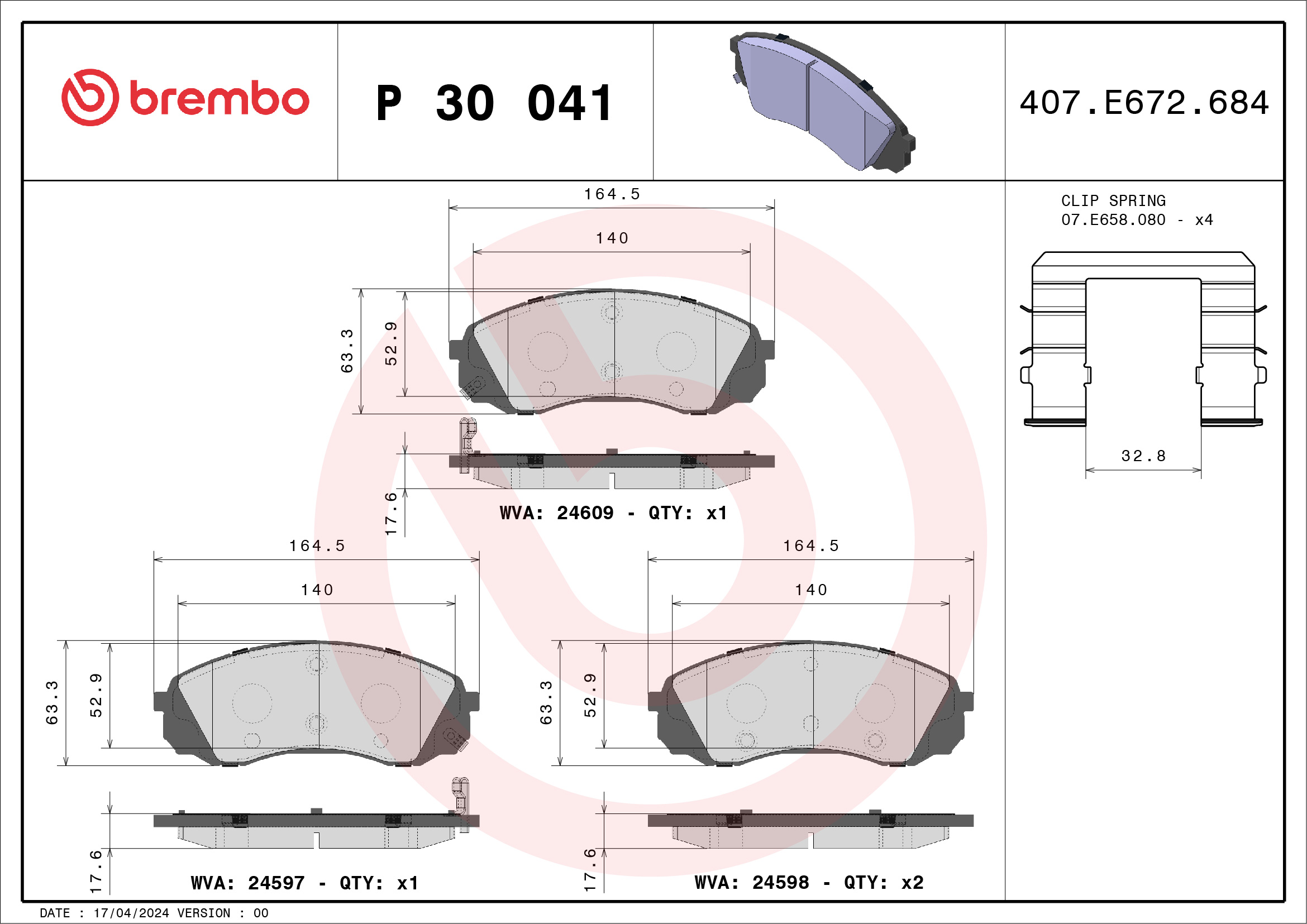 Brake Pad Set, disc brake (Front axle)  Art. P30041