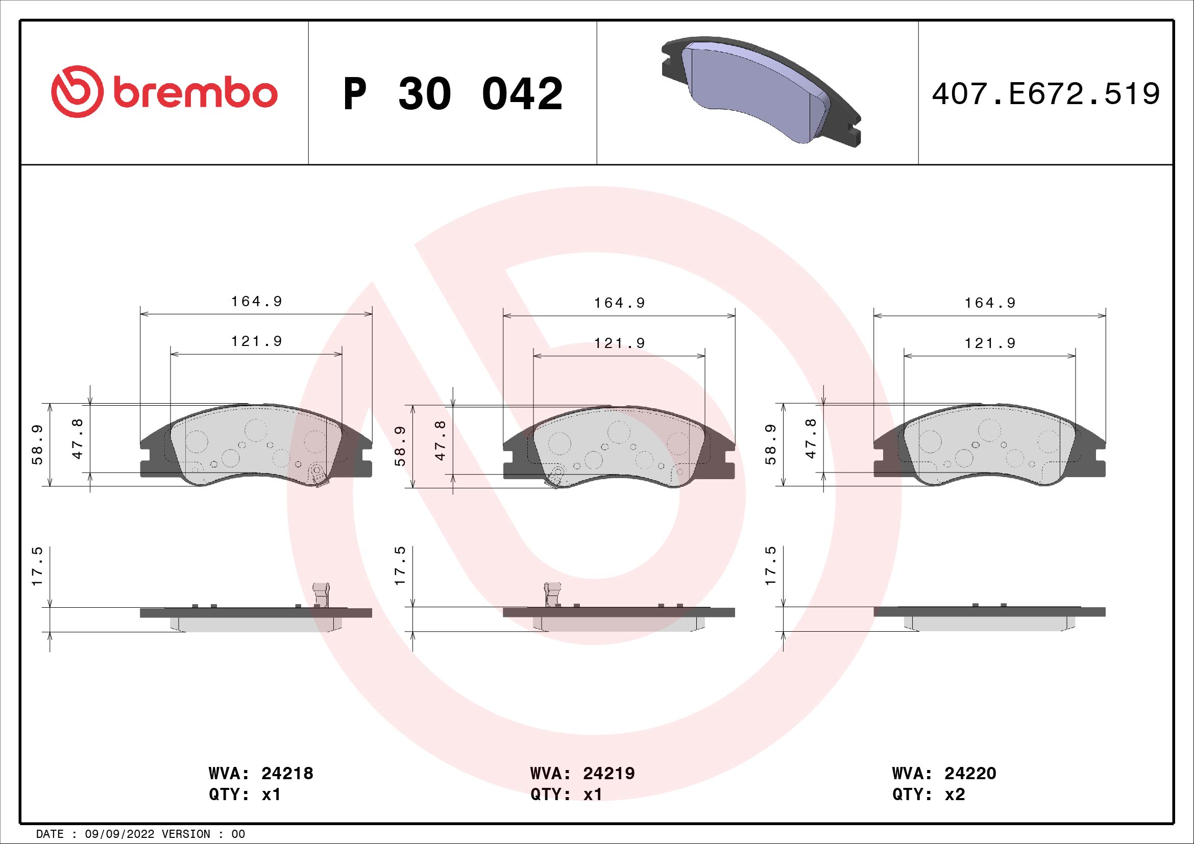 Brake Pad Set, disc brake (Front axle)  Art. P30042