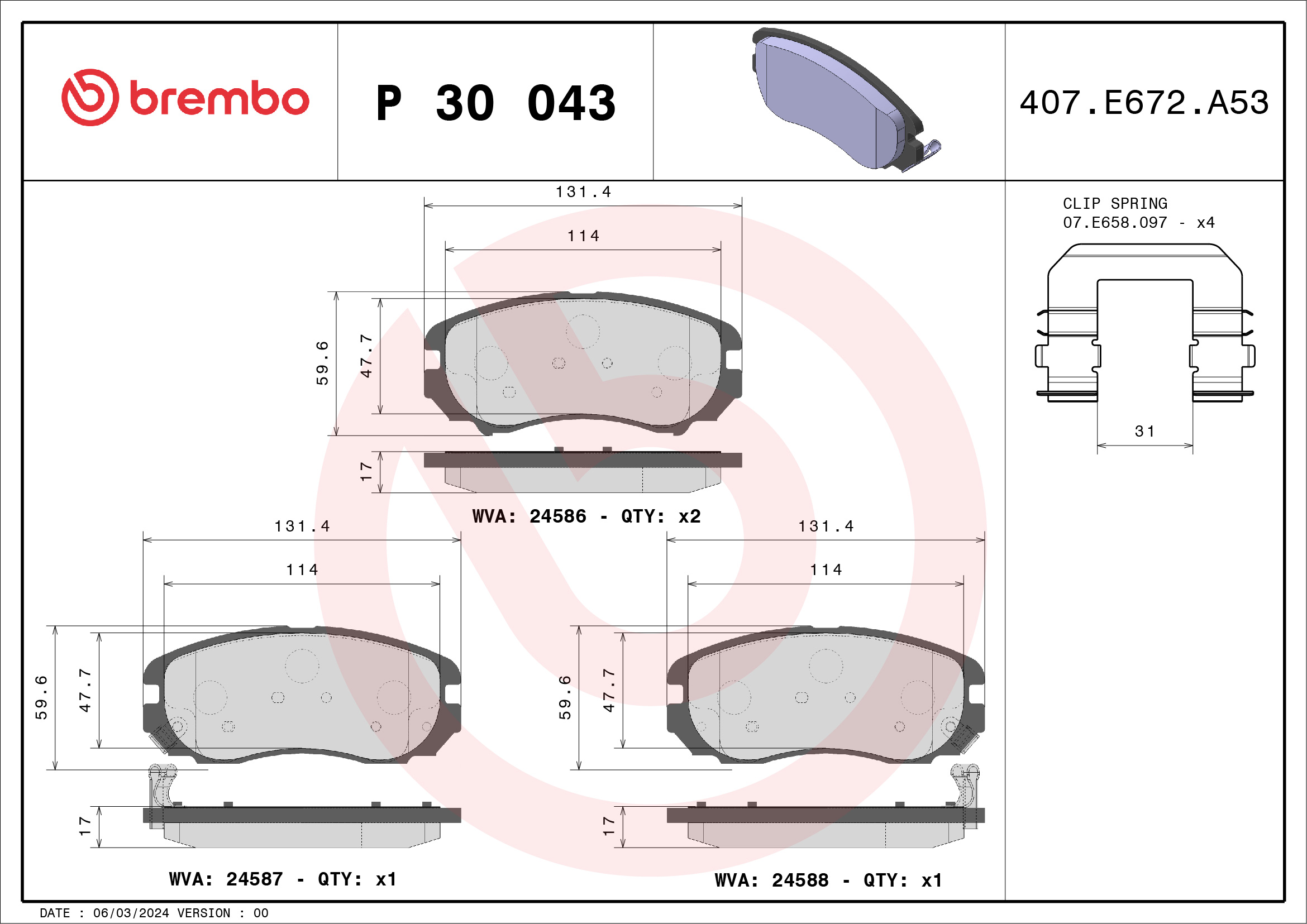 Brake Pad Set, disc brake (Front axle)  Art. P30043