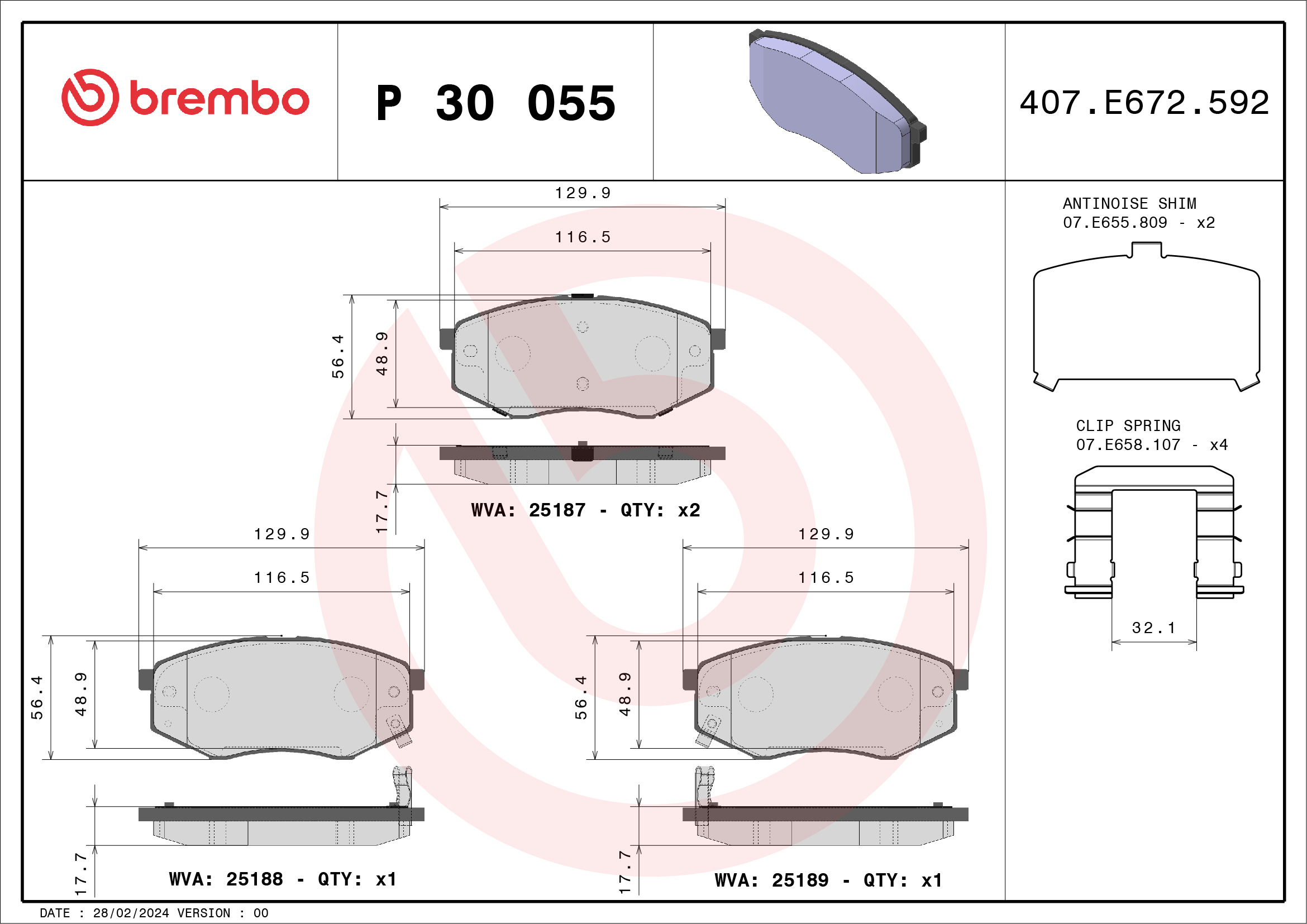 Brake Pad Set, disc brake (Front axle)  Art. P30055