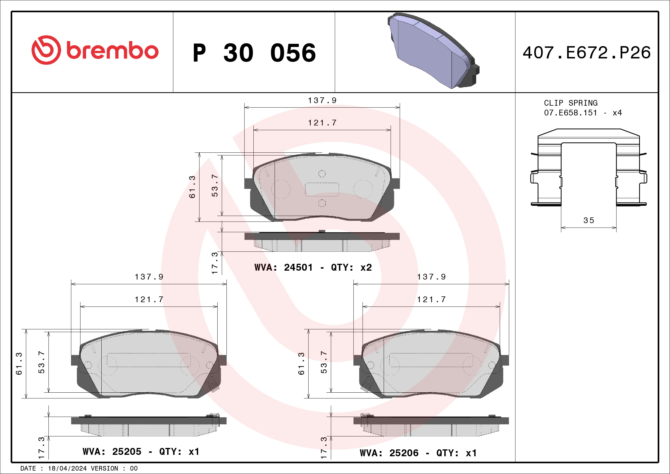 Brake Pad Set, disc brake (Front axle)  Art. P30056