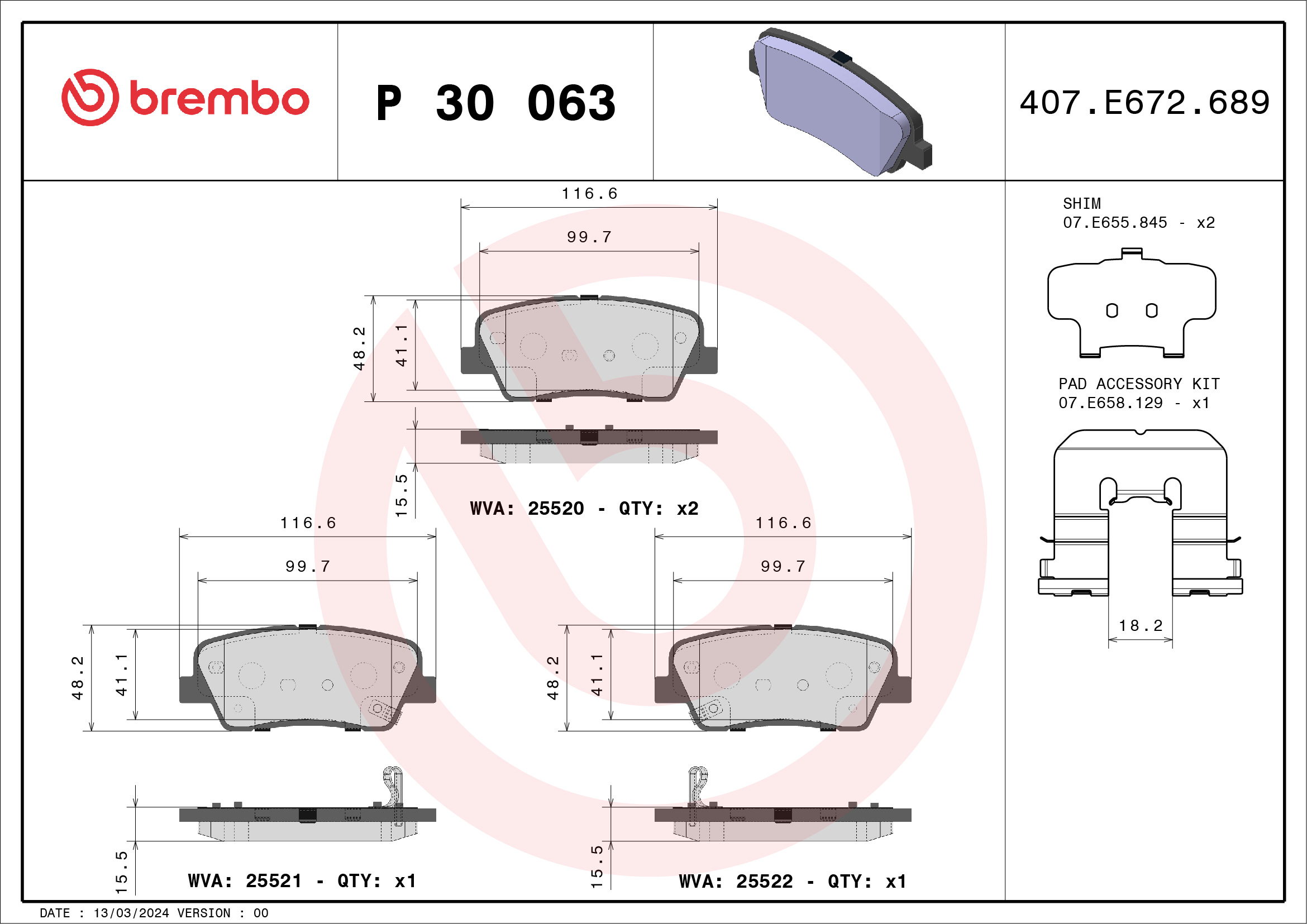 Brake Pad Set, disc brake (Rear axle)  Art. P30063