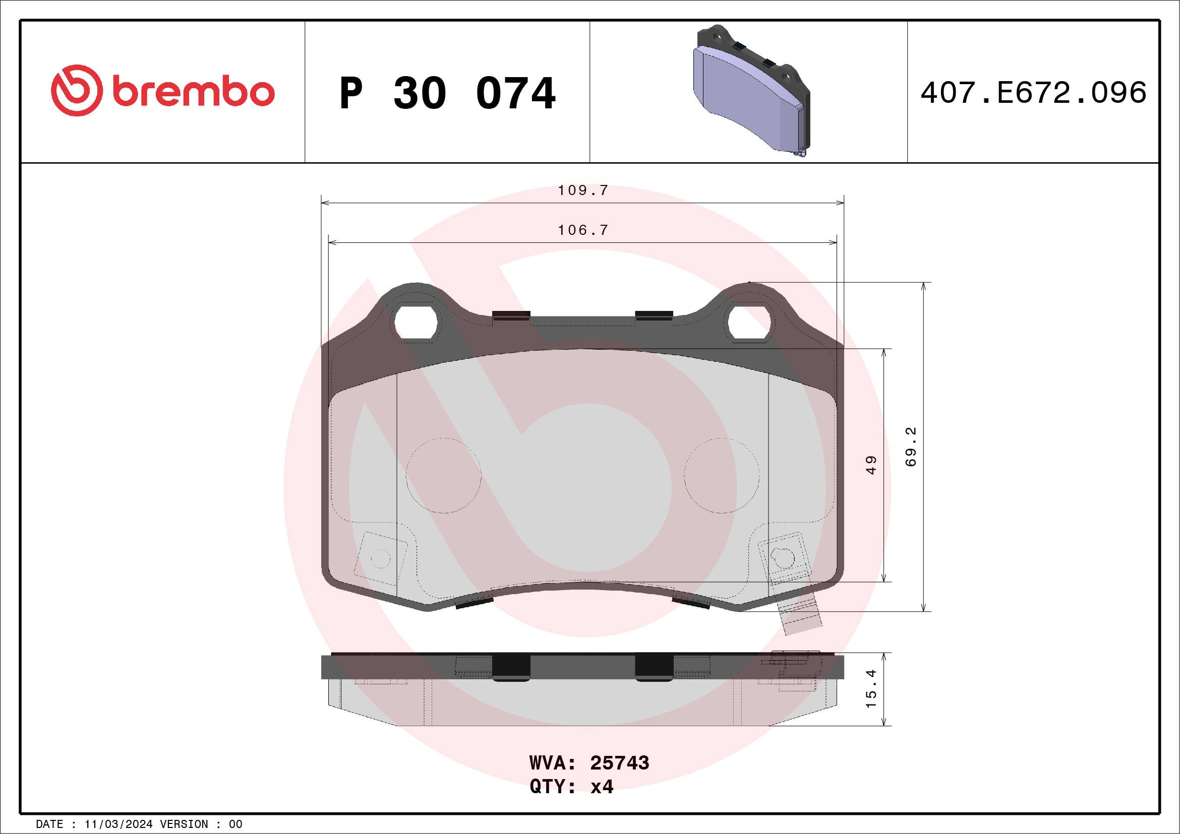 Brake Pad Set, disc brake (Rear axle)  Art. P30074