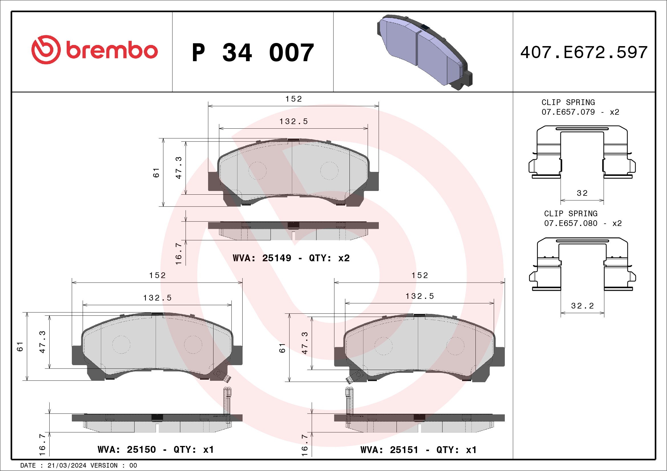 Brake Pad Set, disc brake (Front axle)  Art. P34007