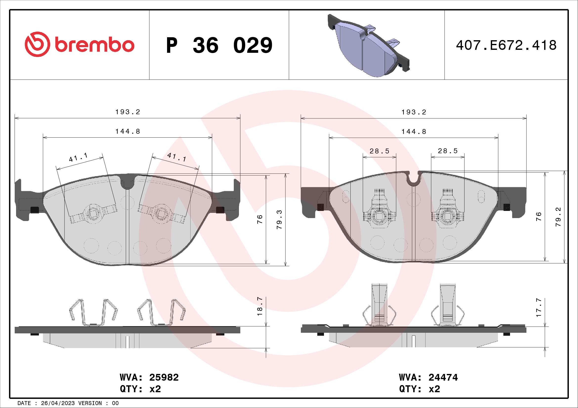 Brake Pad Set, disc brake (Front axle)  Art. P36029