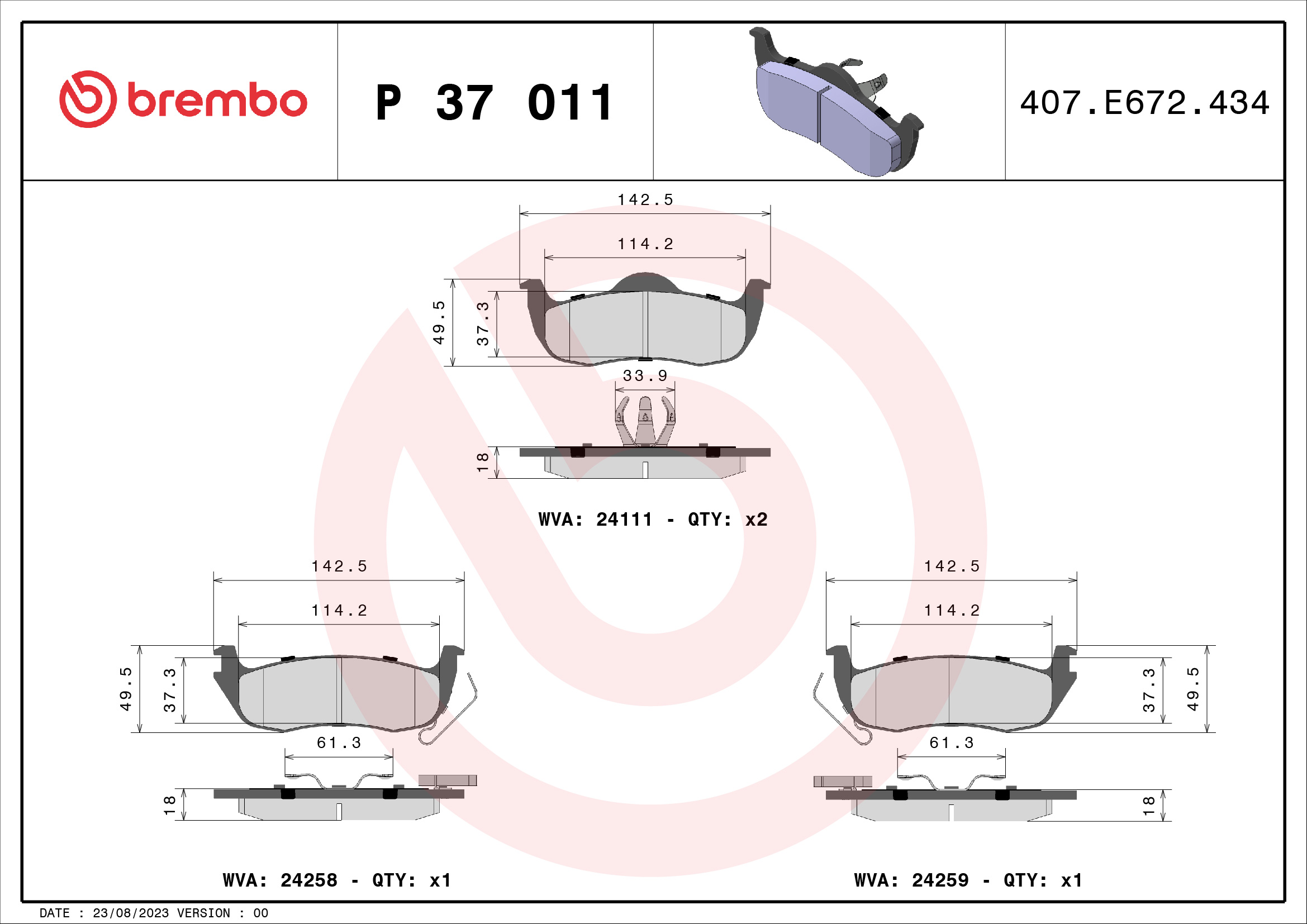 Brake Pad Set, disc brake (Rear axle)  Art. P37011