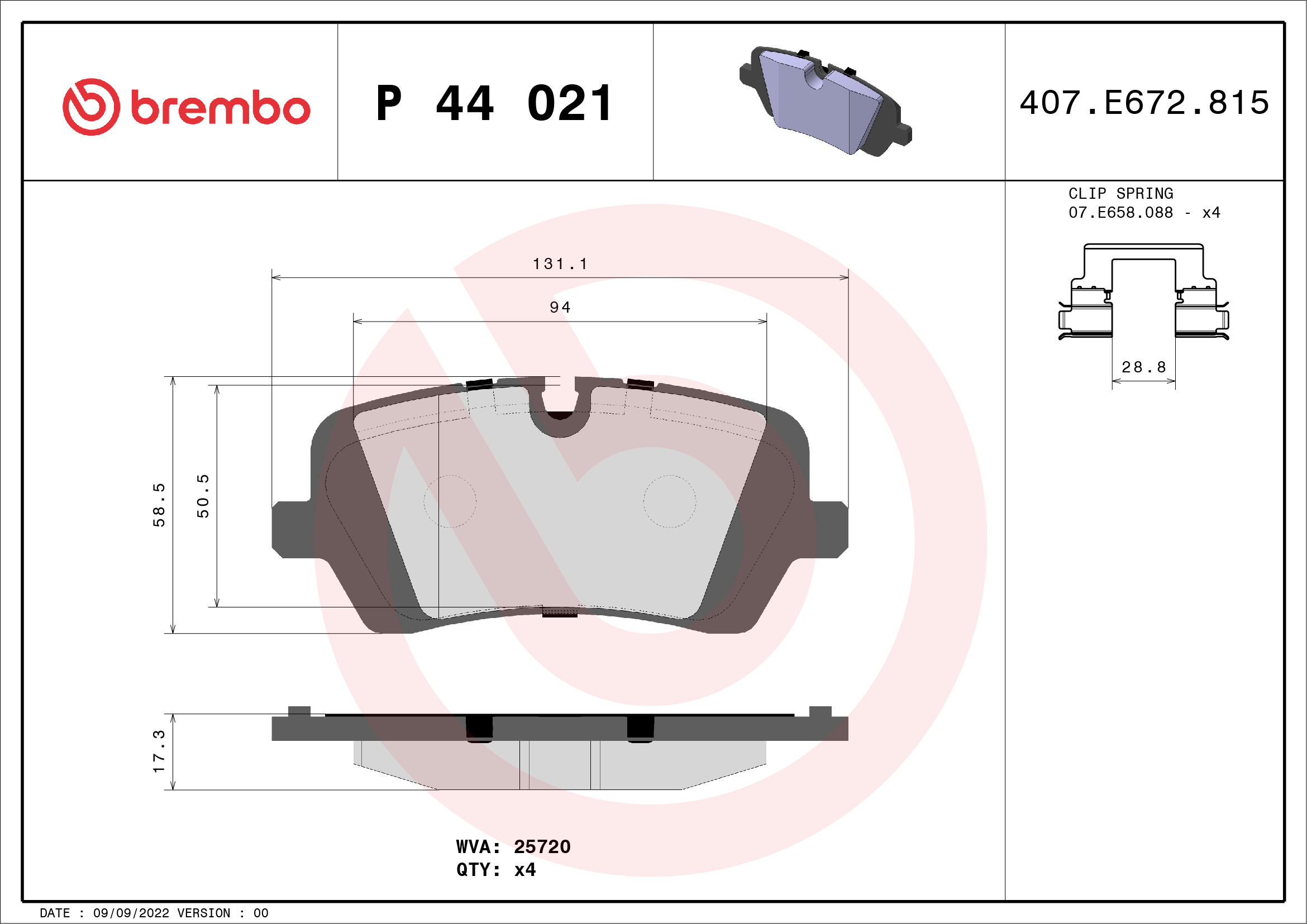 Brake Pad Set, disc brake (Rear axle)  Art. P44021