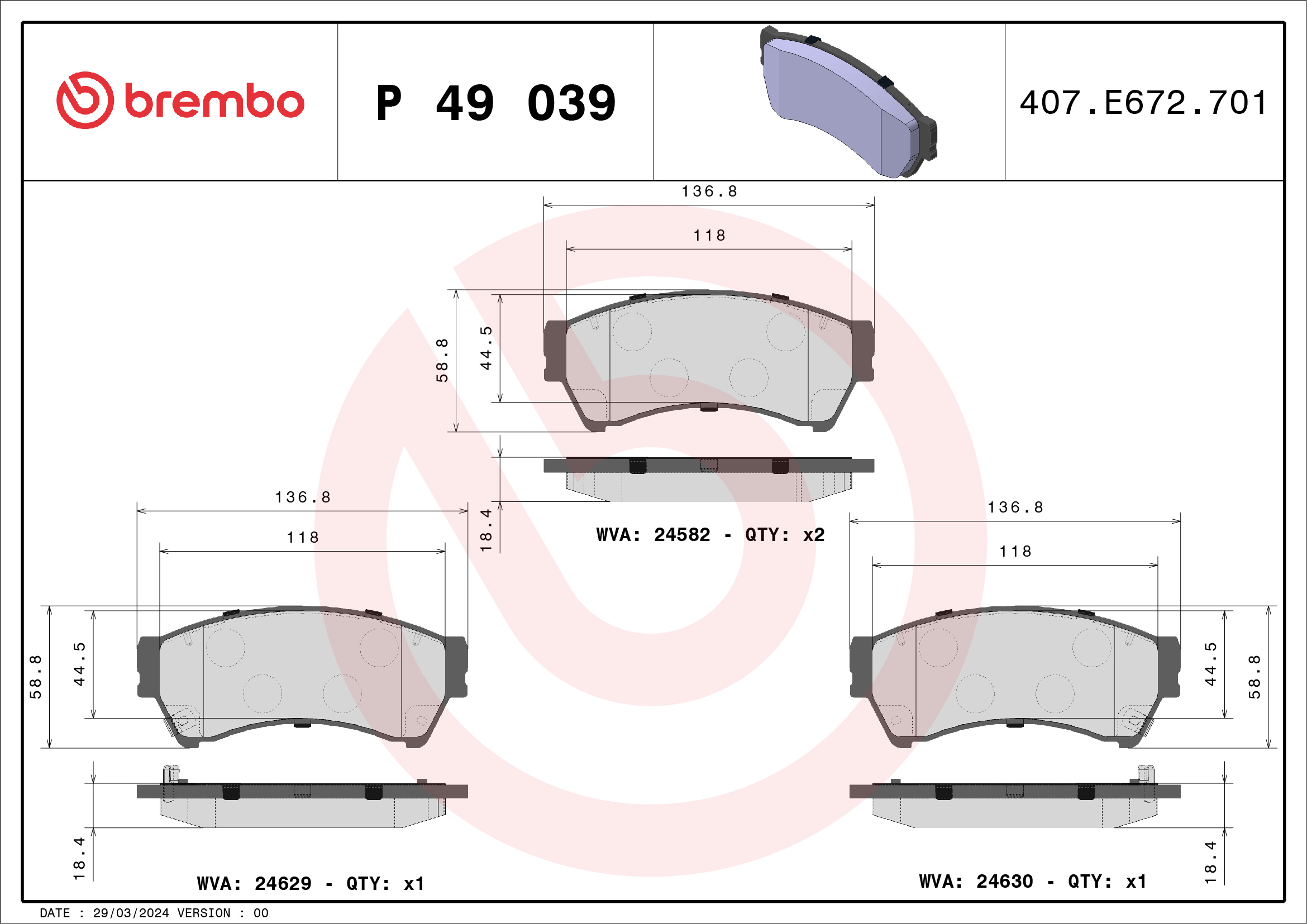 Brake Pad Set, disc brake (Front axle)  Art. P49039